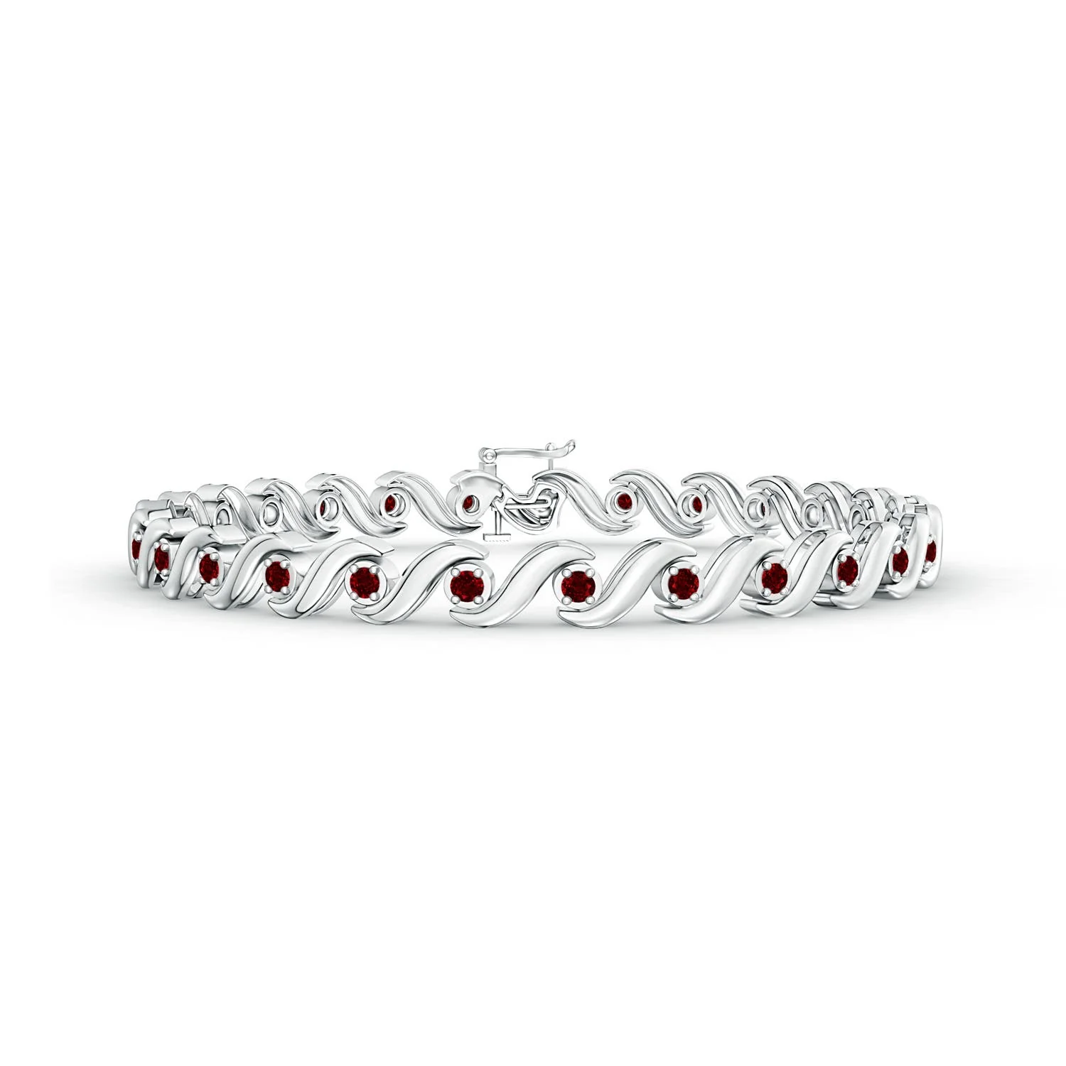 0.34 CTW Bezel-Set Round Ruby Chain Bracelet in 14K White Gold - Image 4