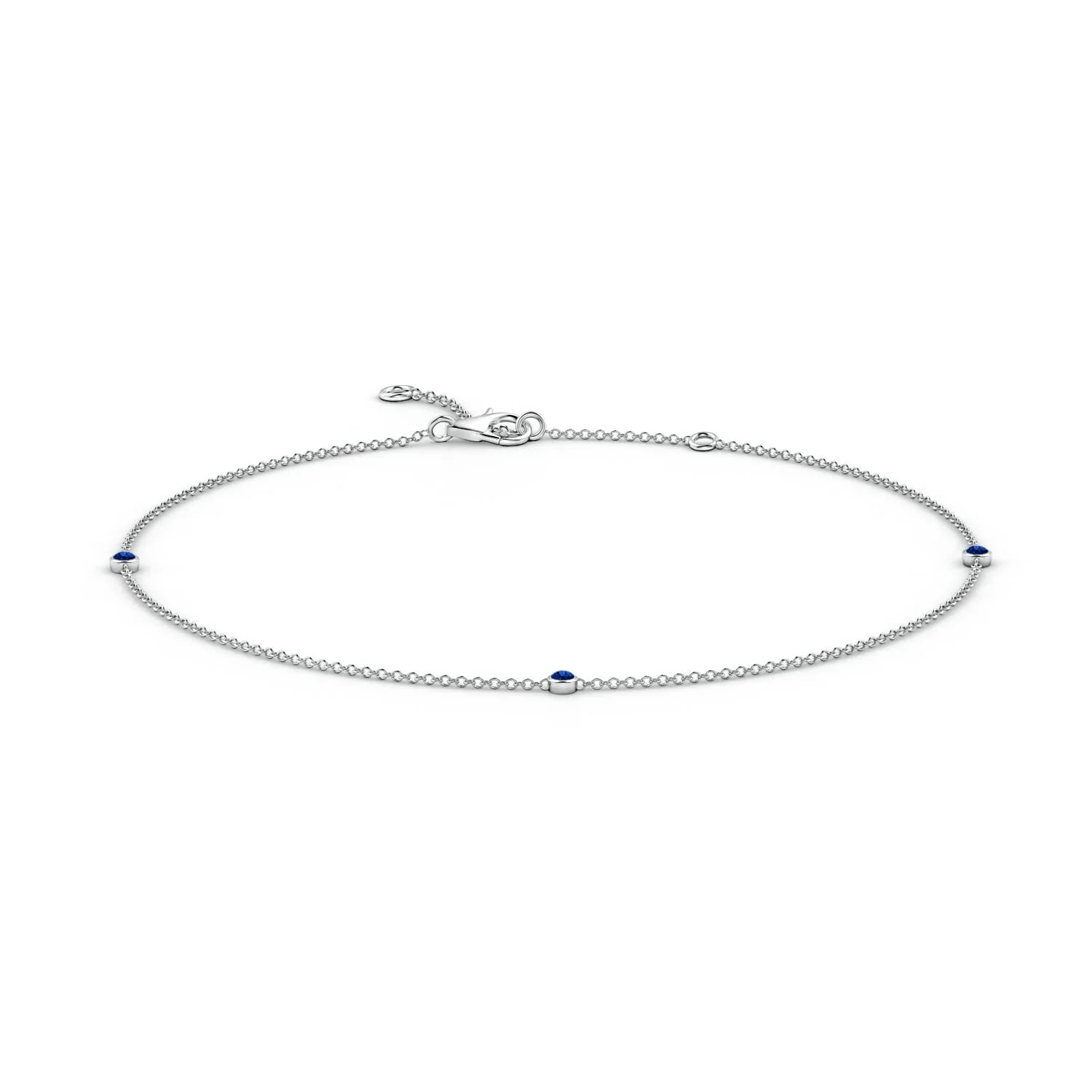 0.33 CTW Bezel-Set Round Blue Sapphire Chain Bracelet in 14K White Gold - Image 7