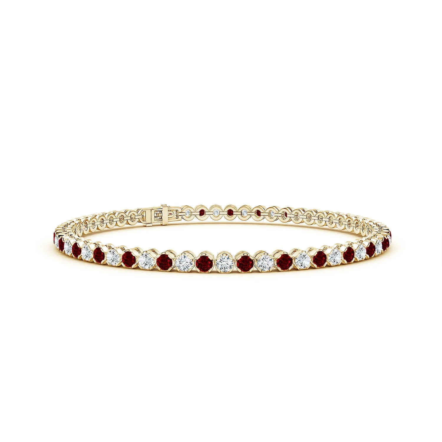 1.29 CTW Bezel-Set Ruby and Diamond Evil Eye Bracelet in 14K Yellow Gold - Image 5
