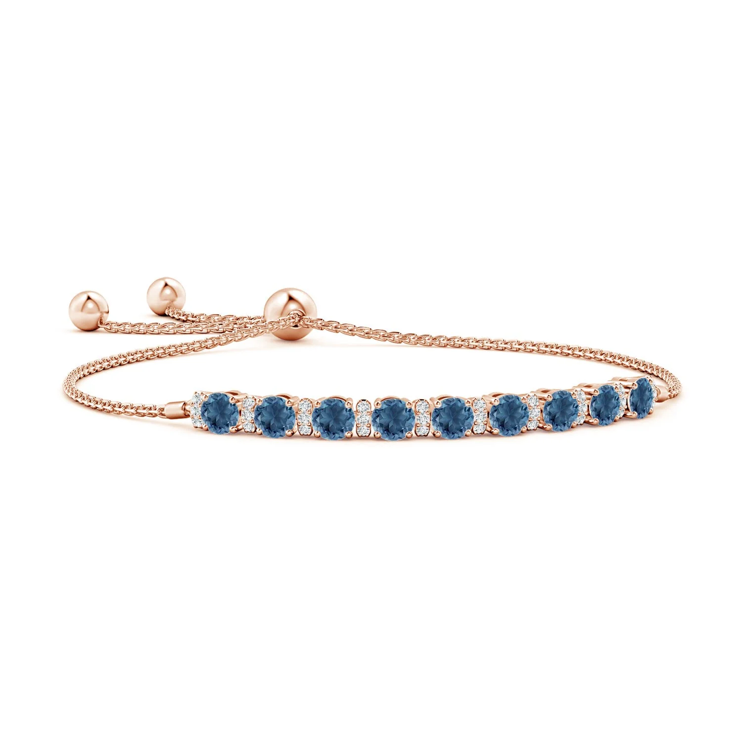 3.9 CTW Oval London Blue Topaz Bolo Bracelet with Pave-Set Diamonds in 14K Rose Gold - Image 9