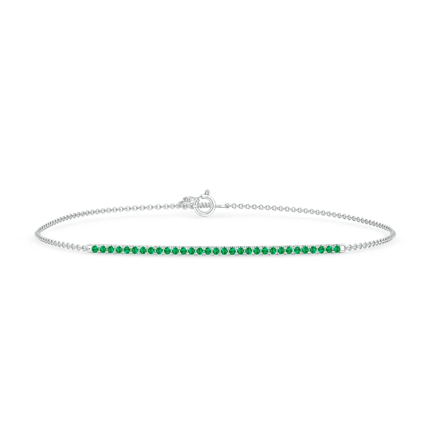 0.38 CTW Bezel-Set Emerald Infinity Bolo Bracelet in 14K White Gold