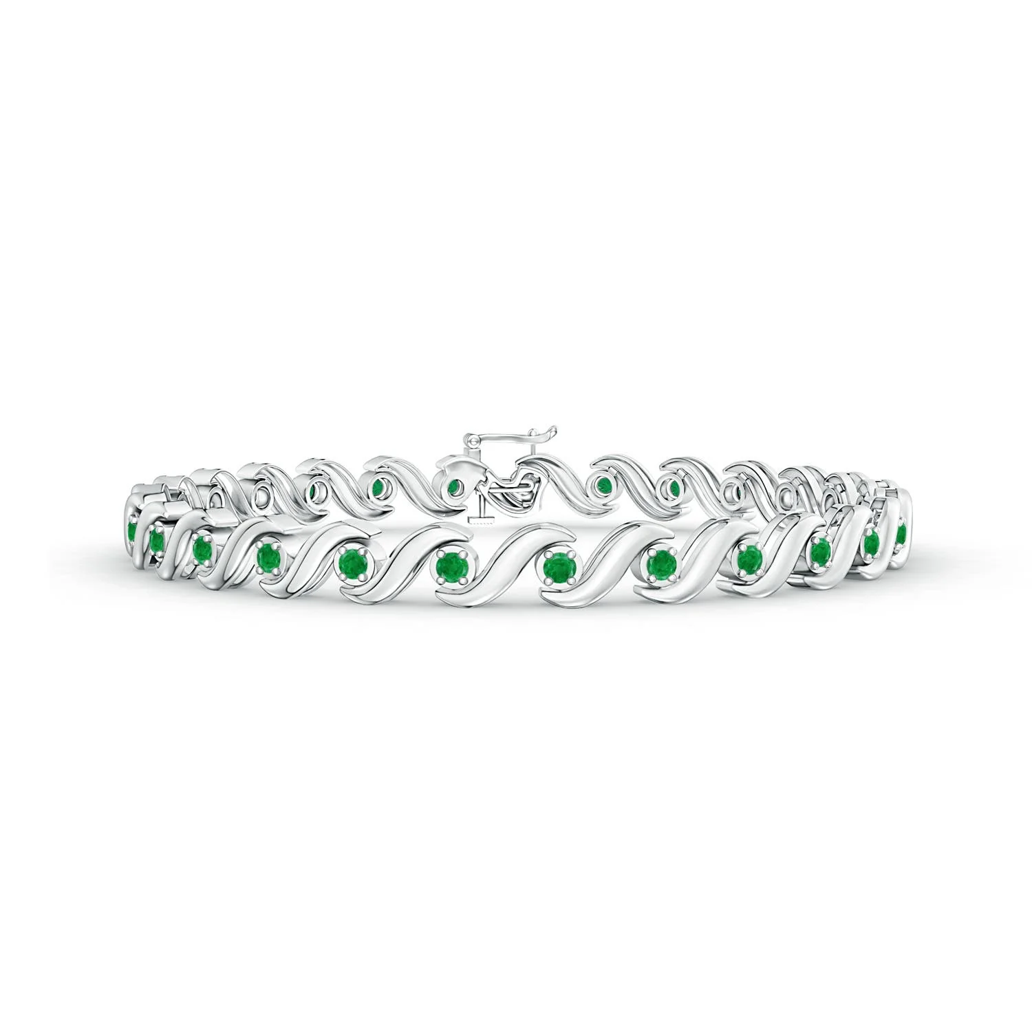 0.38 CTW Bezel-Set Emerald Infinity Bolo Bracelet in 14K White Gold - Image 3