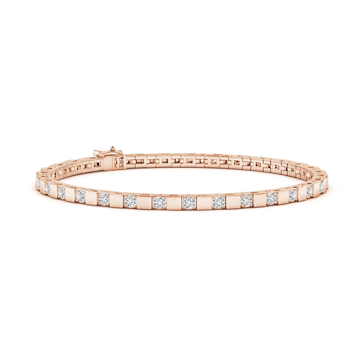 1.02 CTW Alternating Diamond Block Link Unisex Bracelet in 14K Rose Gold - Image 8