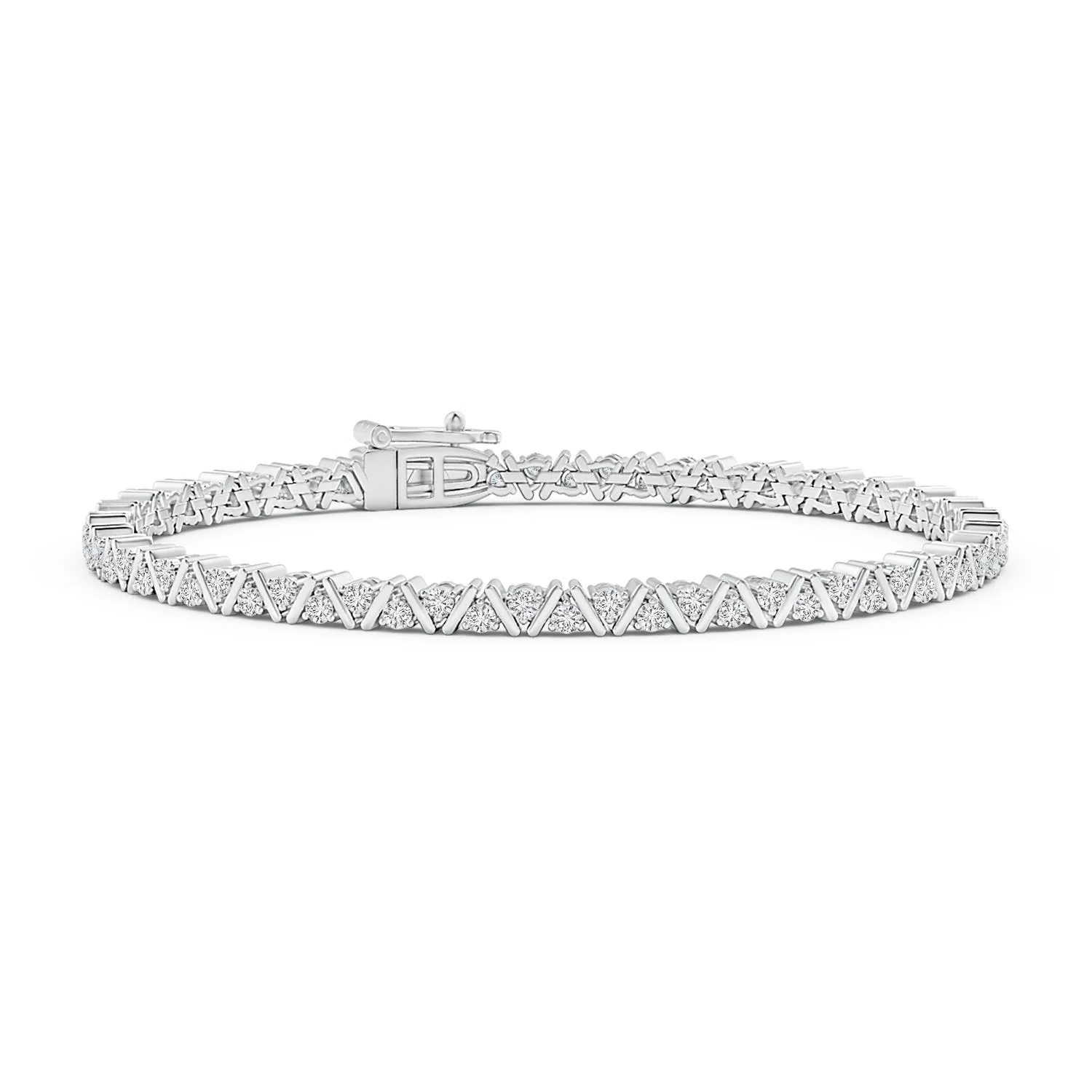 1.26 CTW Prong-Set Round Diamond Zig-Zag Tennis Bracelet in 18K White Gold - Image 4