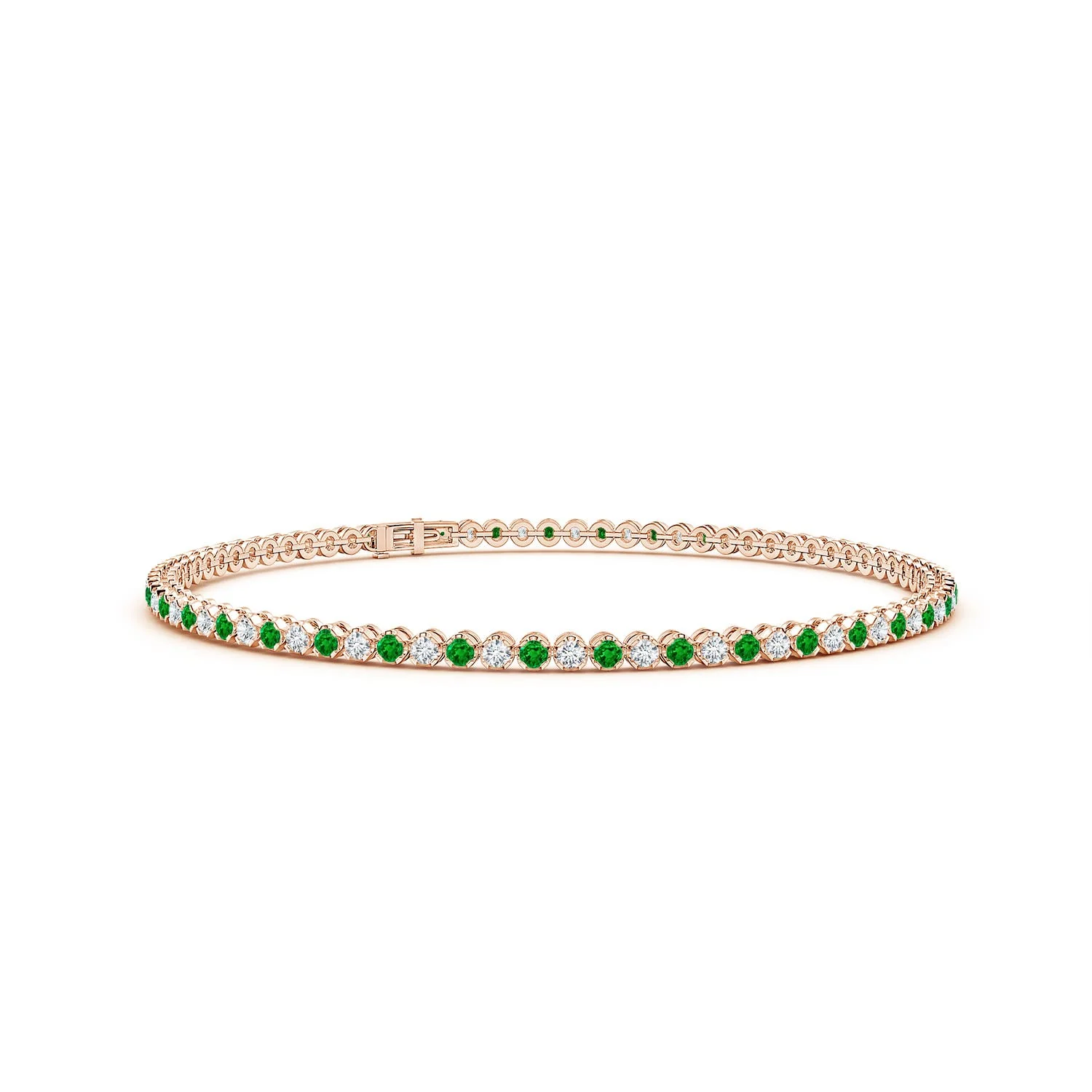 1.58 CTW Graduated Bezel-Set Emerald and Diamond Bolo Bracelet in 14K Rose Gold