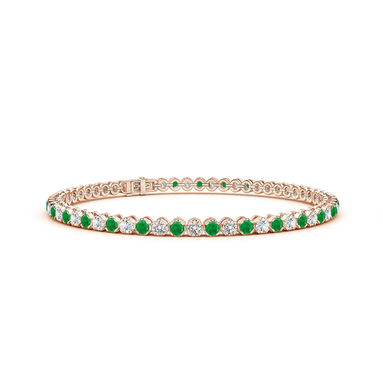 1.58 CTW Graduated Bezel-Set Emerald and Diamond Bolo Bracelet in 14K Rose Gold - Image 5