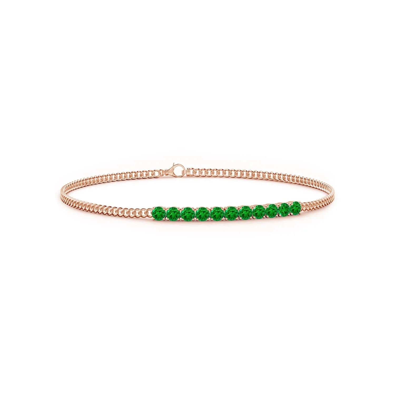 1.58 CTW Graduated Bezel-Set Emerald and Diamond Bolo Bracelet in 14K Rose Gold - Image 7