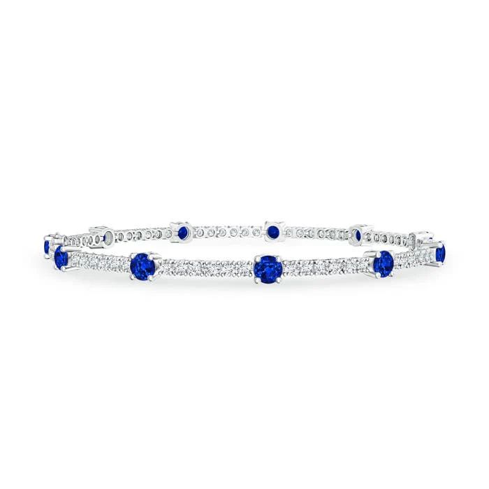 1.78 CTW Graduated Bezel-Set Sapphire and Diamond Bolo Bracelet in 14K White Gold - Image 6