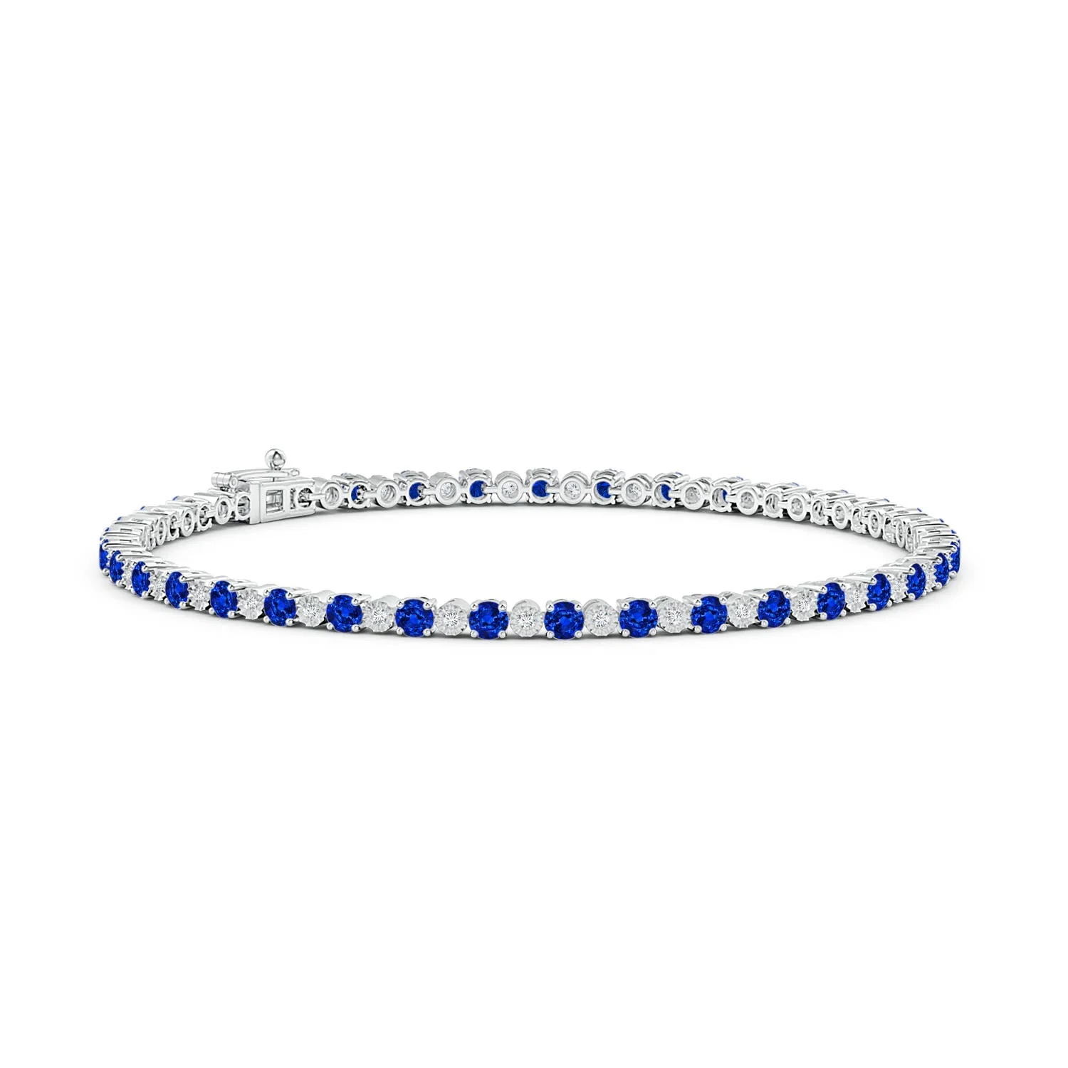 1.35 CTW Prong-Set Sapphire Station Bracelet in 14K White Gold - Image 9