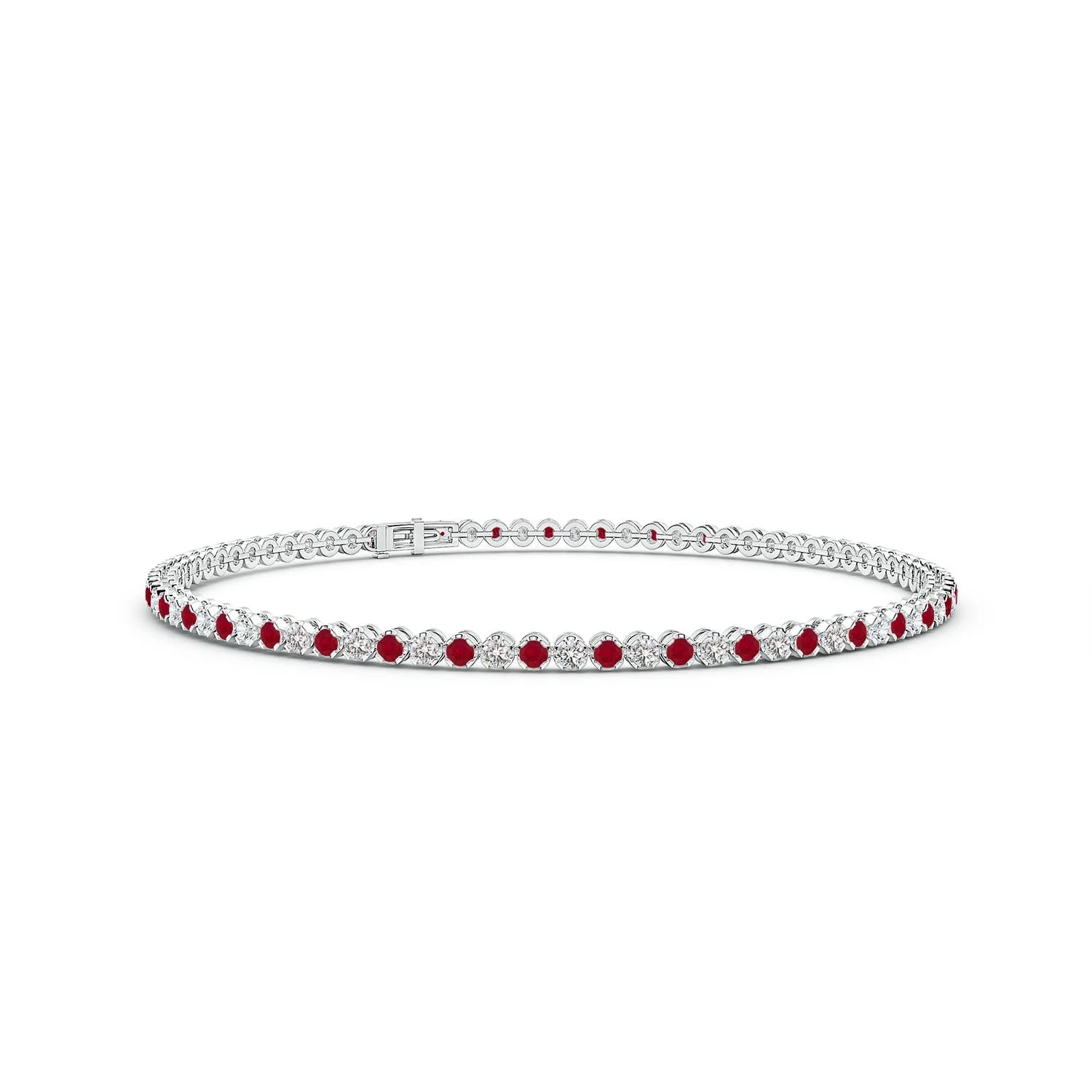 1.36 CTW Ruby Curb Chain Link Bracelet in 14K White Gold