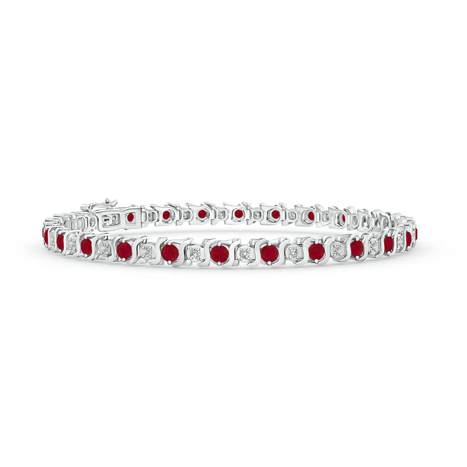1.36 CTW Ruby Curb Chain Link Bracelet in 14K White Gold - Image 10