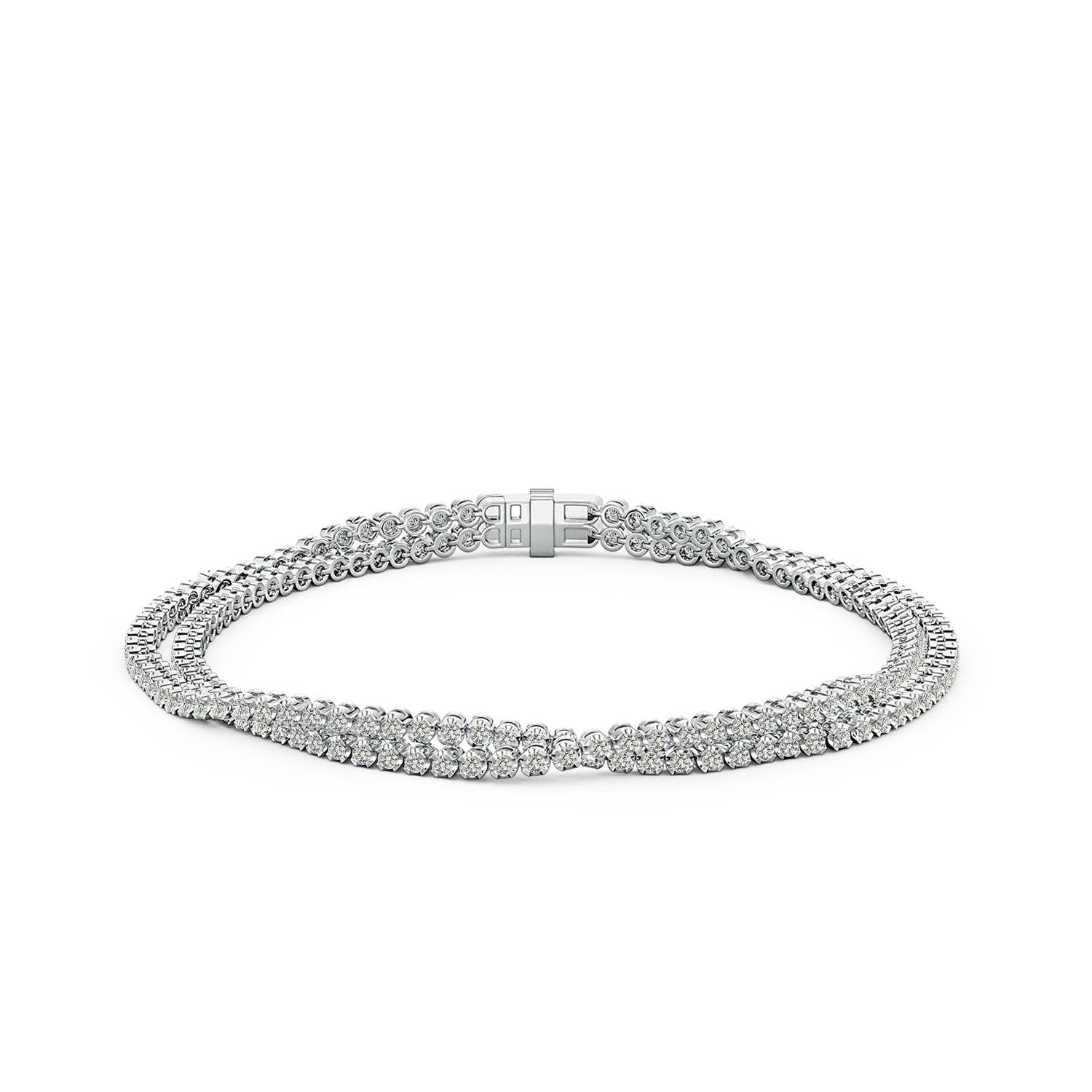 3.57 CTW Prong-Set Round Diamond Tennis Link Bracelet in 18K White Gold