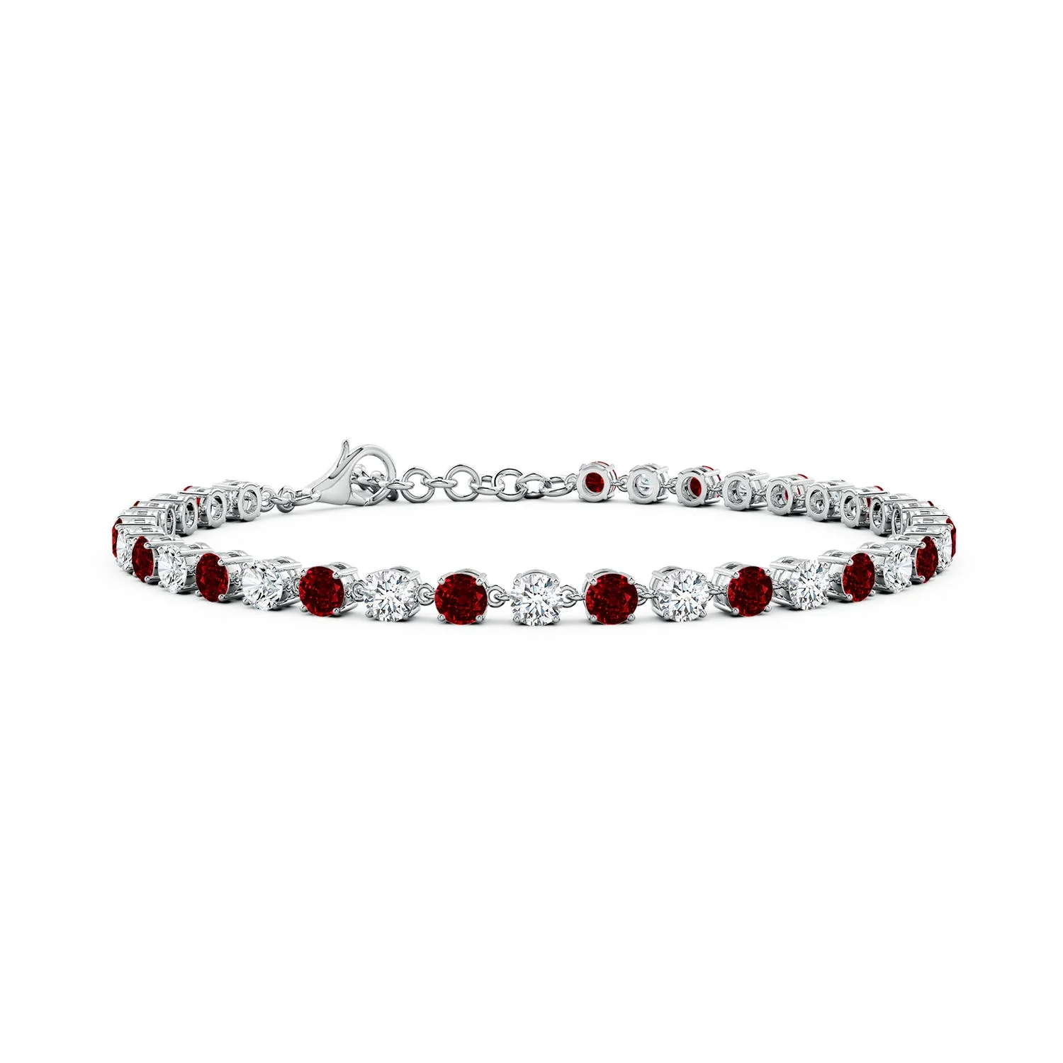 4.34 CTW Prong-Set Round Ruby and Diamond Tennis Link Bracelet in 18K White Gold - Image 7