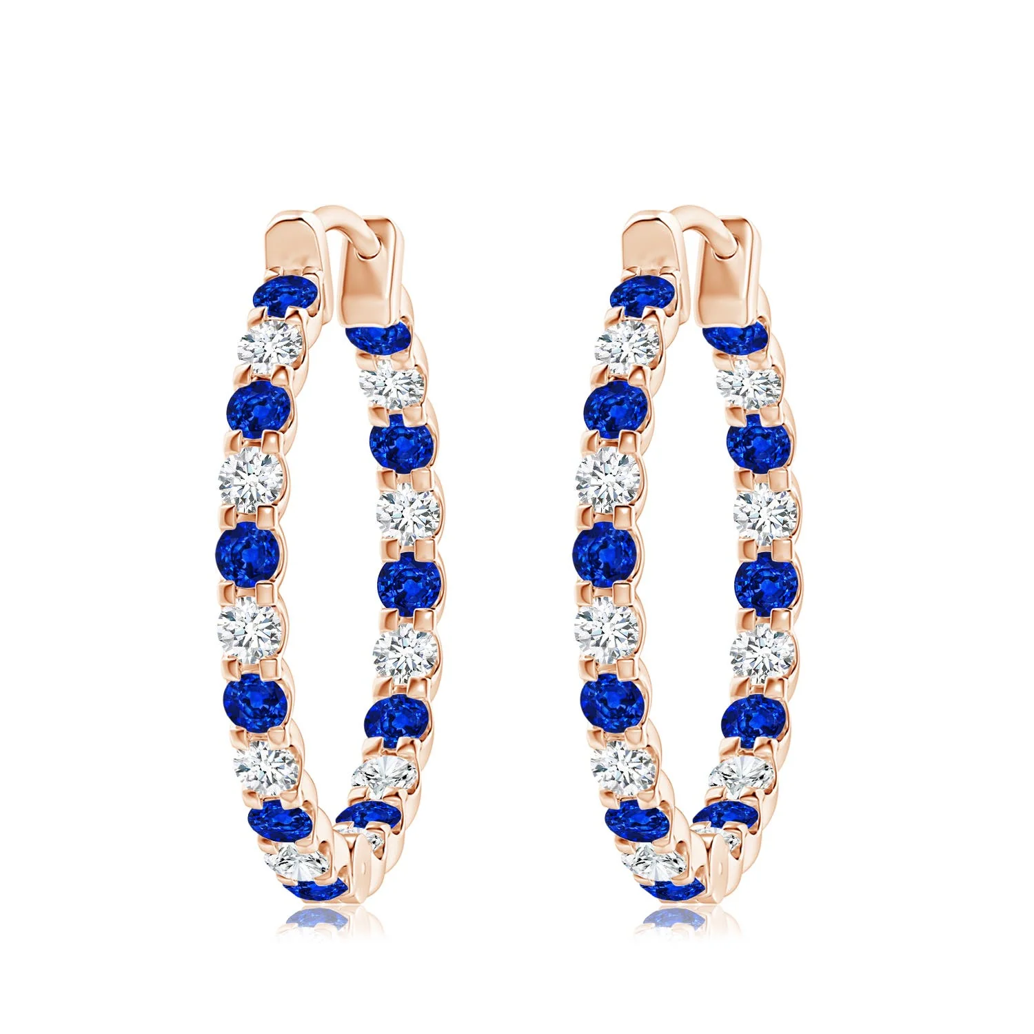 3.29 CTW Prong-Set Round Blue Sapphire Leverback Dangle Earrings with Diamond in 14K Yellow Gold - Image 6