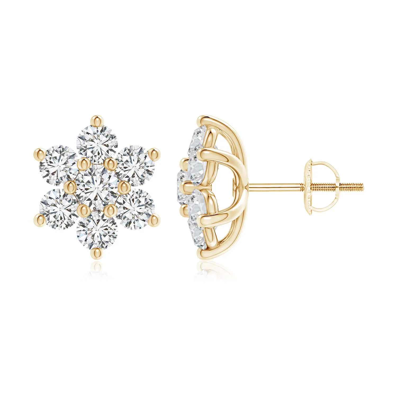 3.3 CTW Round Diamond Three Stone Stud Earrings in 18K Yellow Gold - Image 7