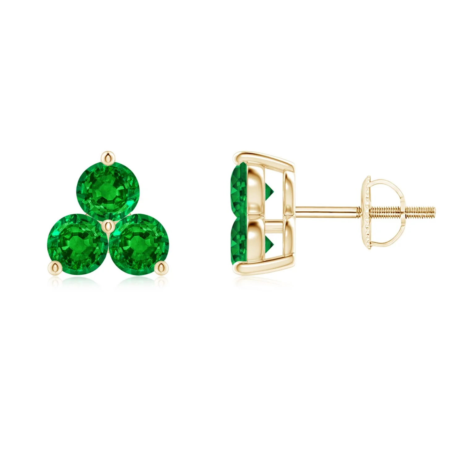 2.04 CTW Round Ruby Three Stone Stud Earrings in 14K Yellow Gold - Image 7