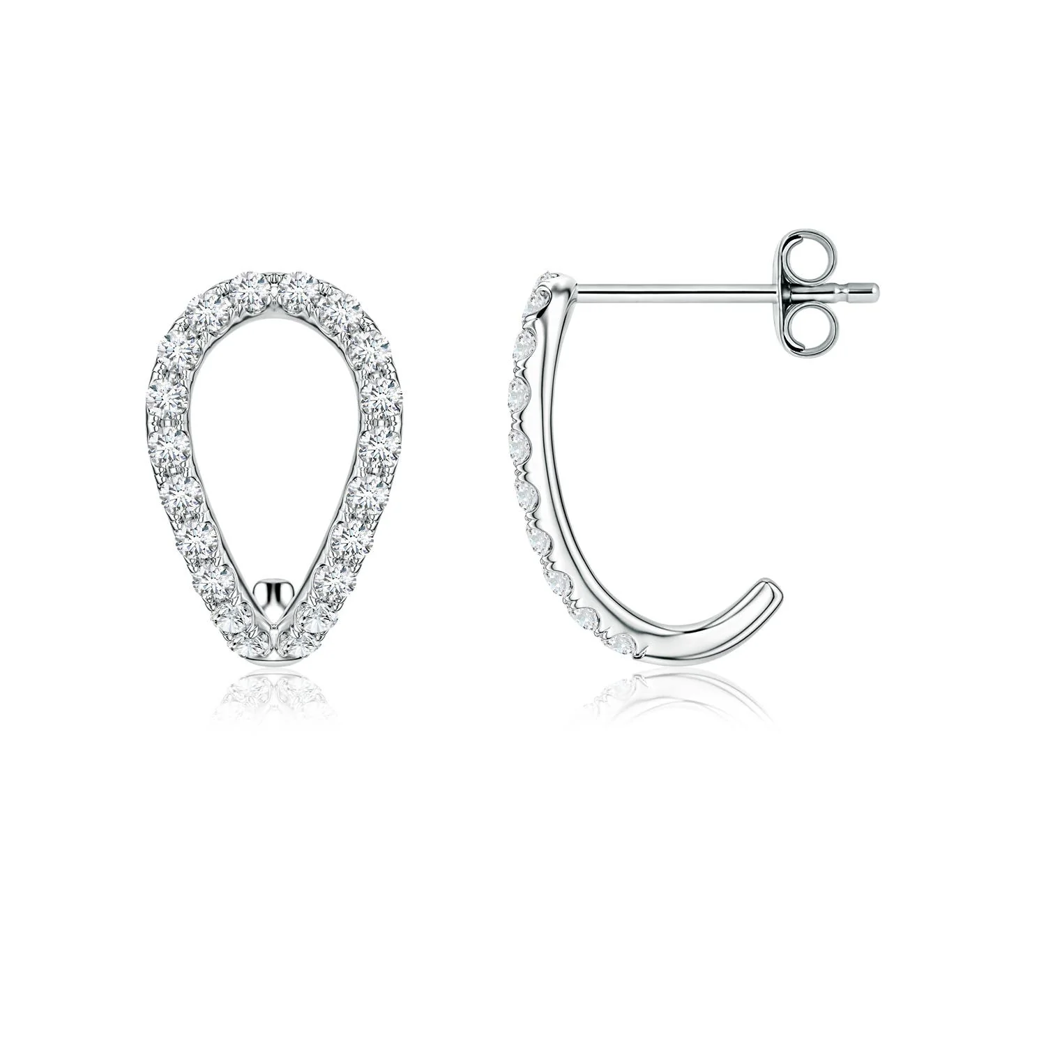 0.51 CTW Diamond Three Stone Hoop Earrings in 18K White Gold - Image 8