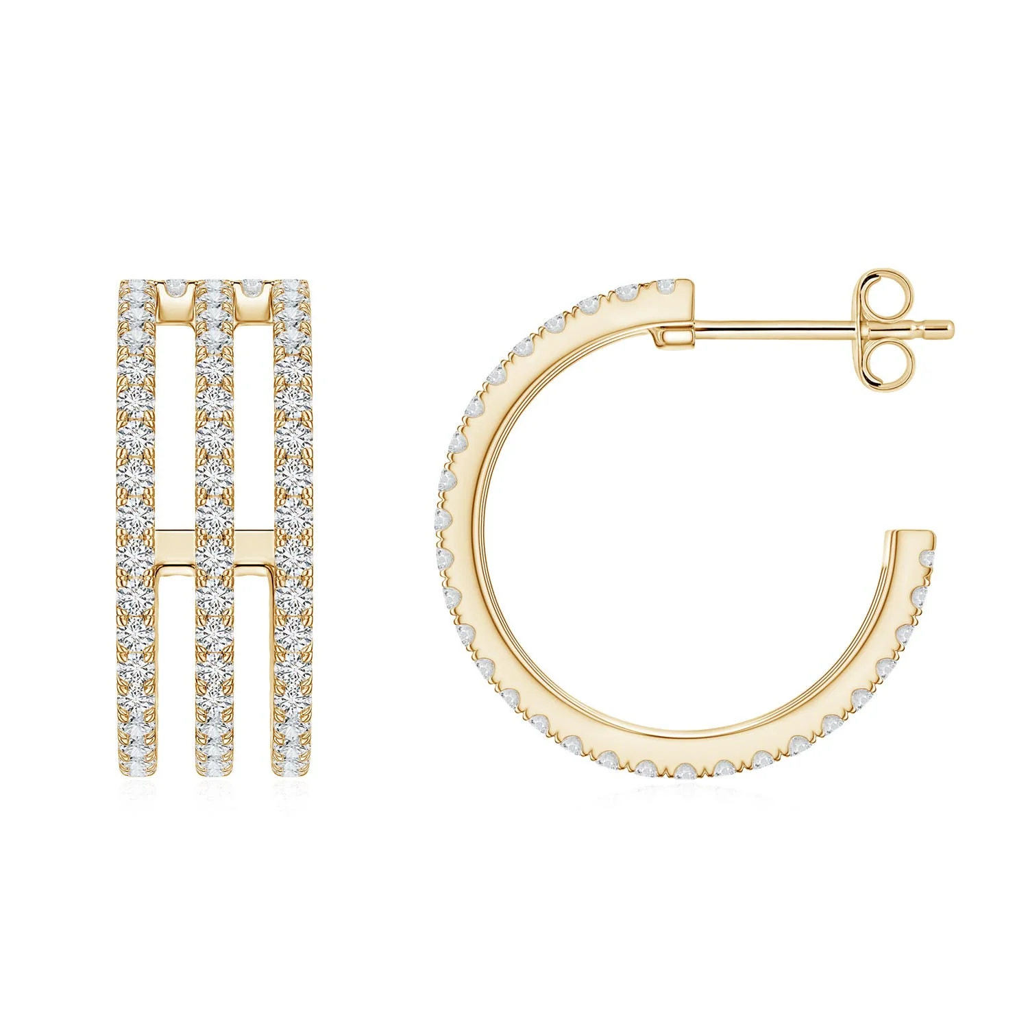 0.83 CTW Airline-Set Diamond Hinged Hoop Earrings in 14K Yellow Gold - Image 8