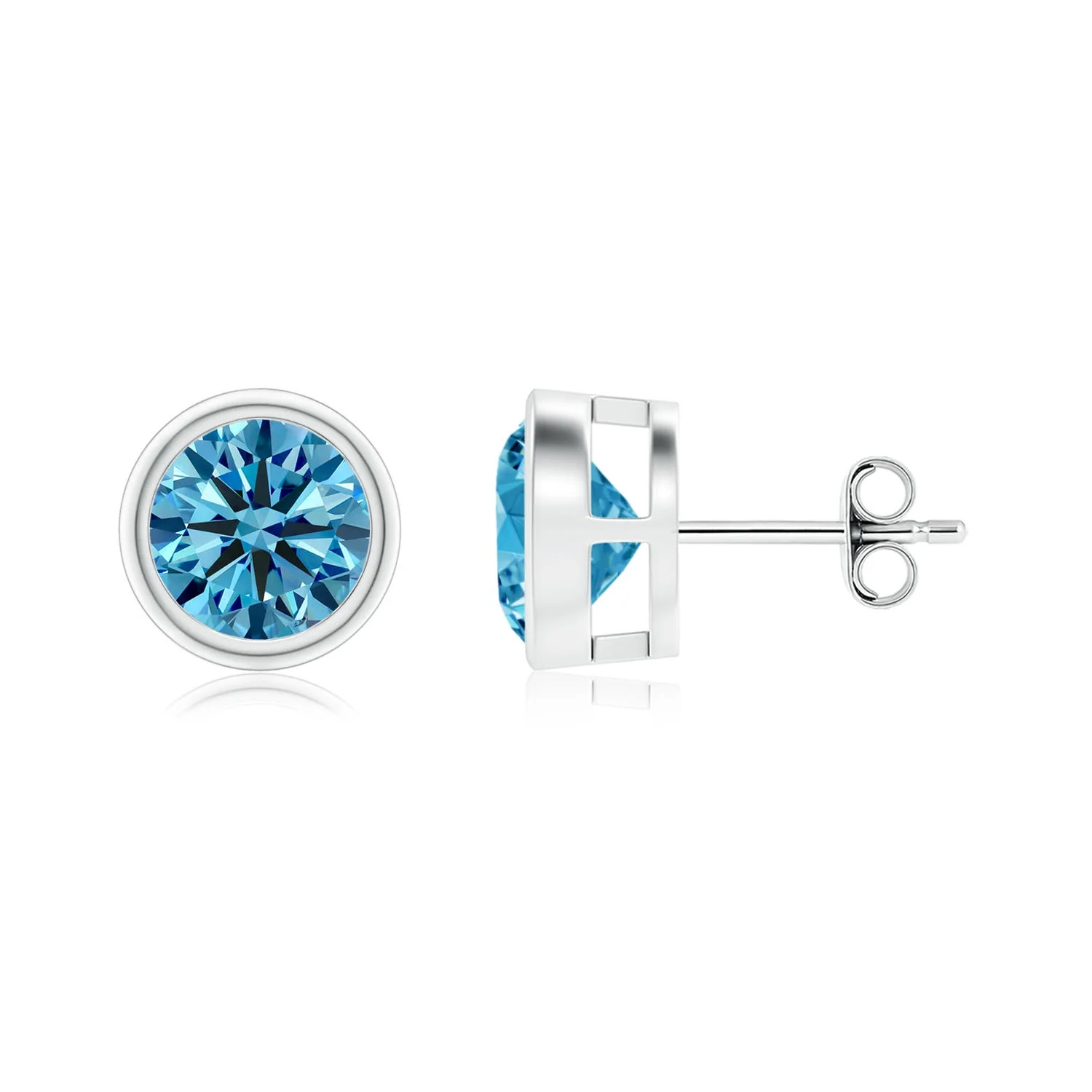 3.0 CTW Bezel-Set Fancy Intense Blue Diamond Martini Stud Earrings in 18K White Gold - Image 10