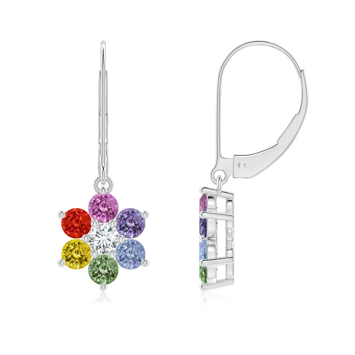 1.54 CTW Round Pink Tourmaline Floral Cluster Dangle Earrings in 18K White Gold - Image 9
