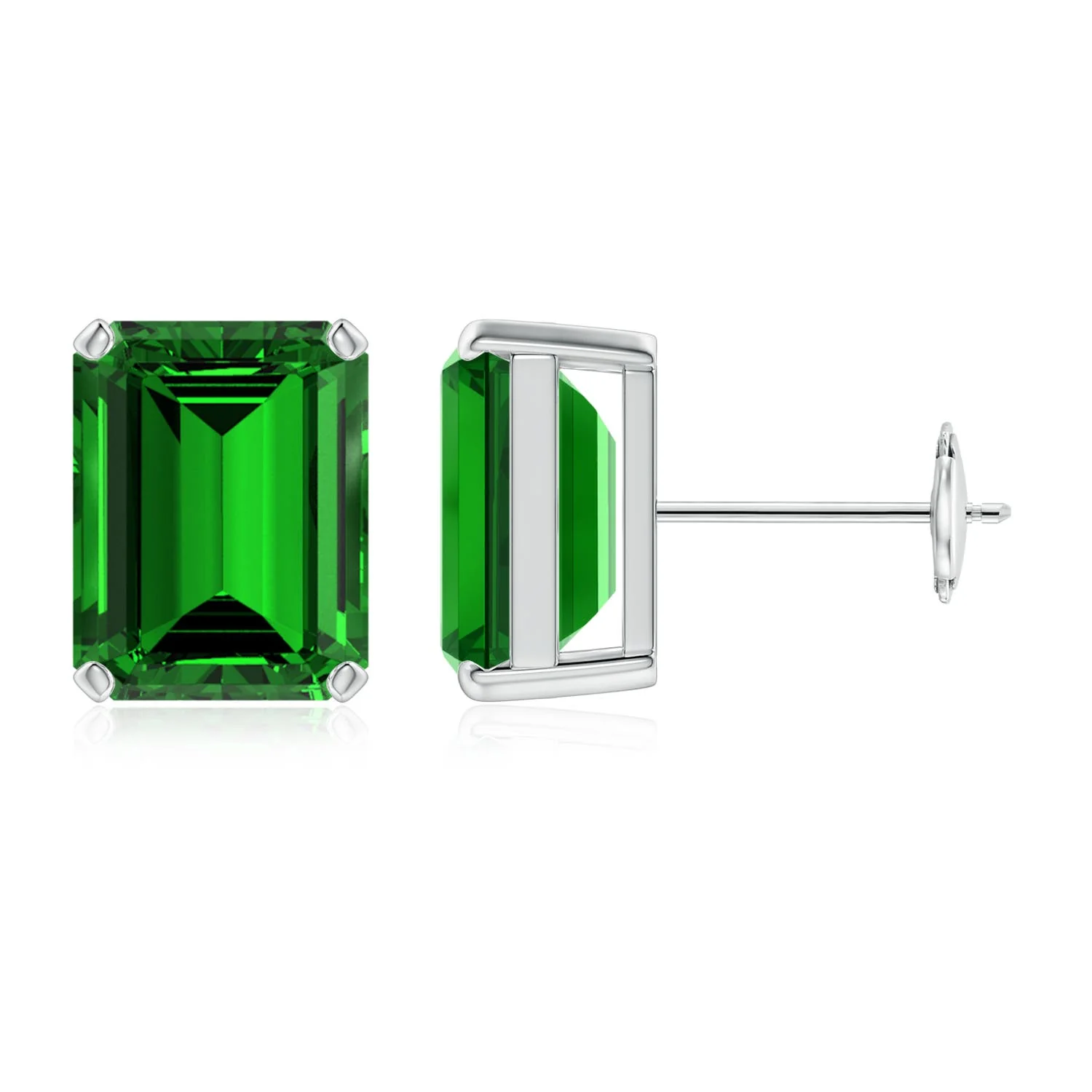 2.0 CTW Prong-Set Emerald-Cut Peridot Solitaire Stud Earrings in 18K White Gold - Image 2