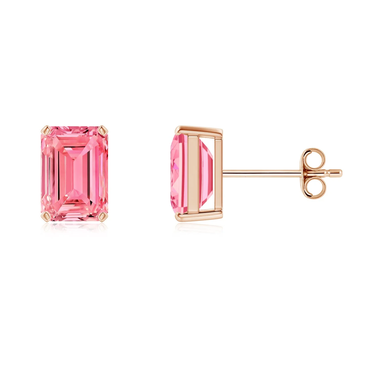 1.3 CTW Prong-Set Emerald-Cut Fancy Intense Pink Diamond Solitaire Stud Earrings in 18K Rose Gold - Image 3