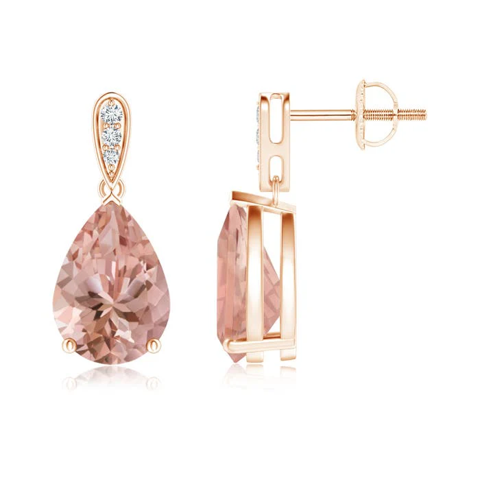 3.25 CTW Pear-Shaped Solitaire Morganite Drop Earrings with Diamonds in 18K White Gold - Image 4