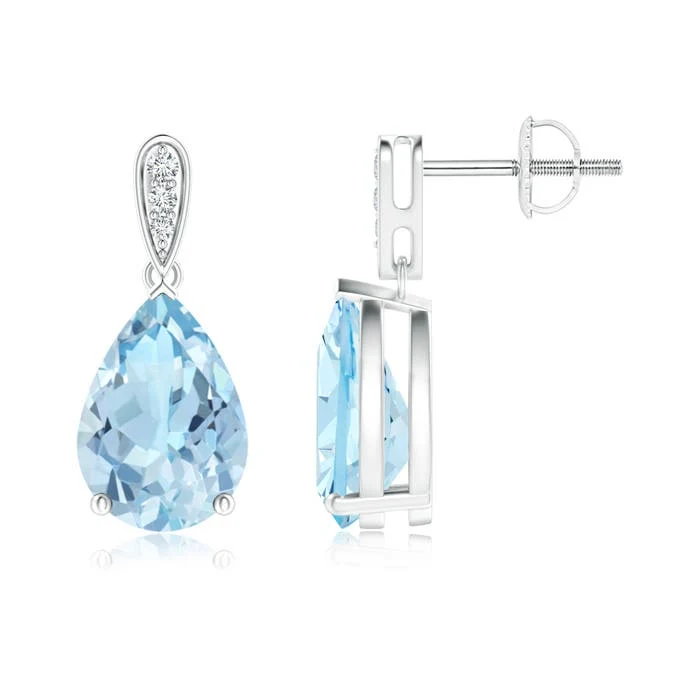 2.24 CTW Bezel-Set Pear Aquamarine Leverback Drop Earrings in 14K White Gold - Image 5