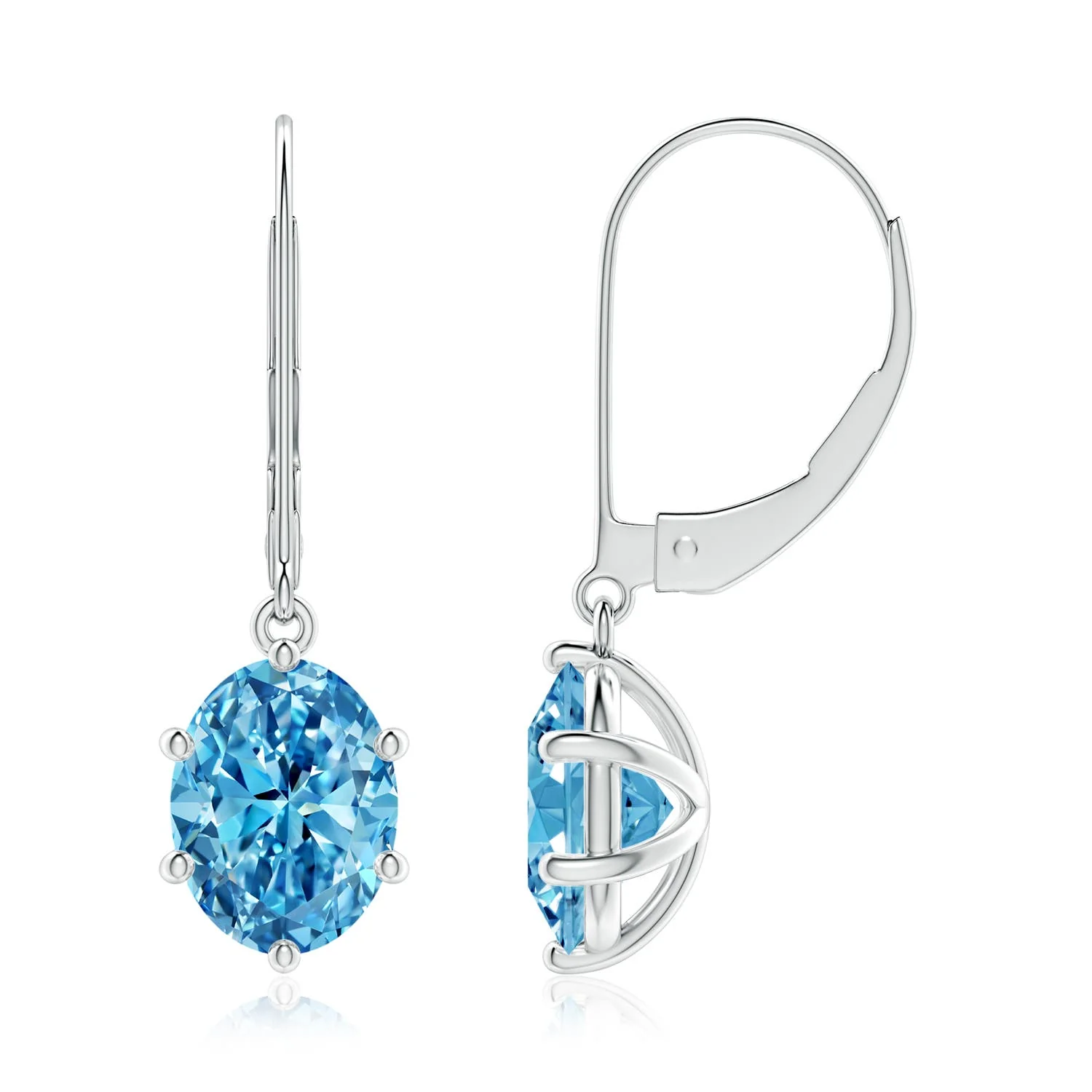 3.0 CTW Oval Fancy Intense Blue Diamond Leverback Drop Earrings in 18K White Gold - Image 7