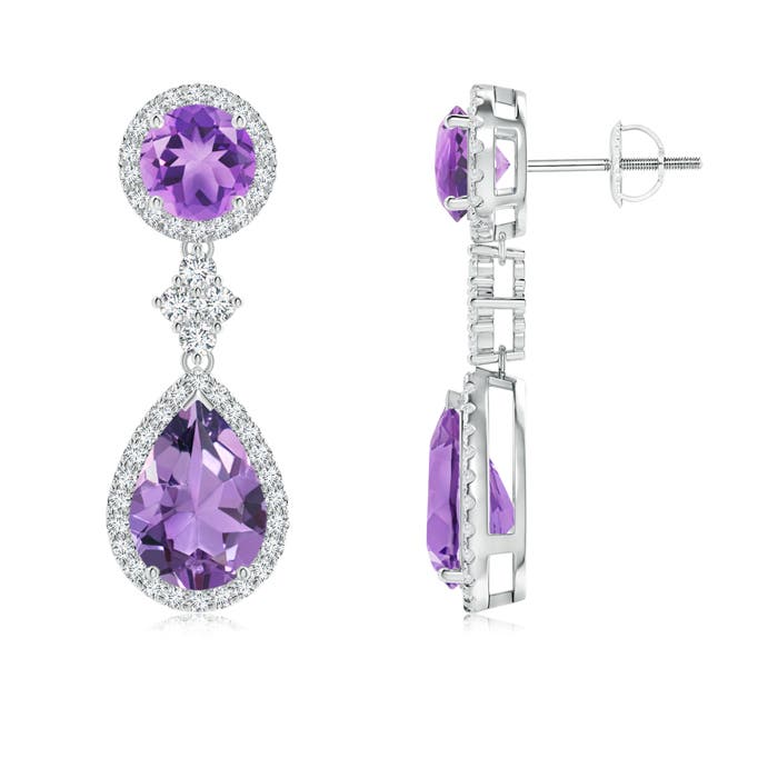1.21 CTW Two Tier Blue Sapphire Leverback Earrings with Diamond Halo in Platinum - Image 4