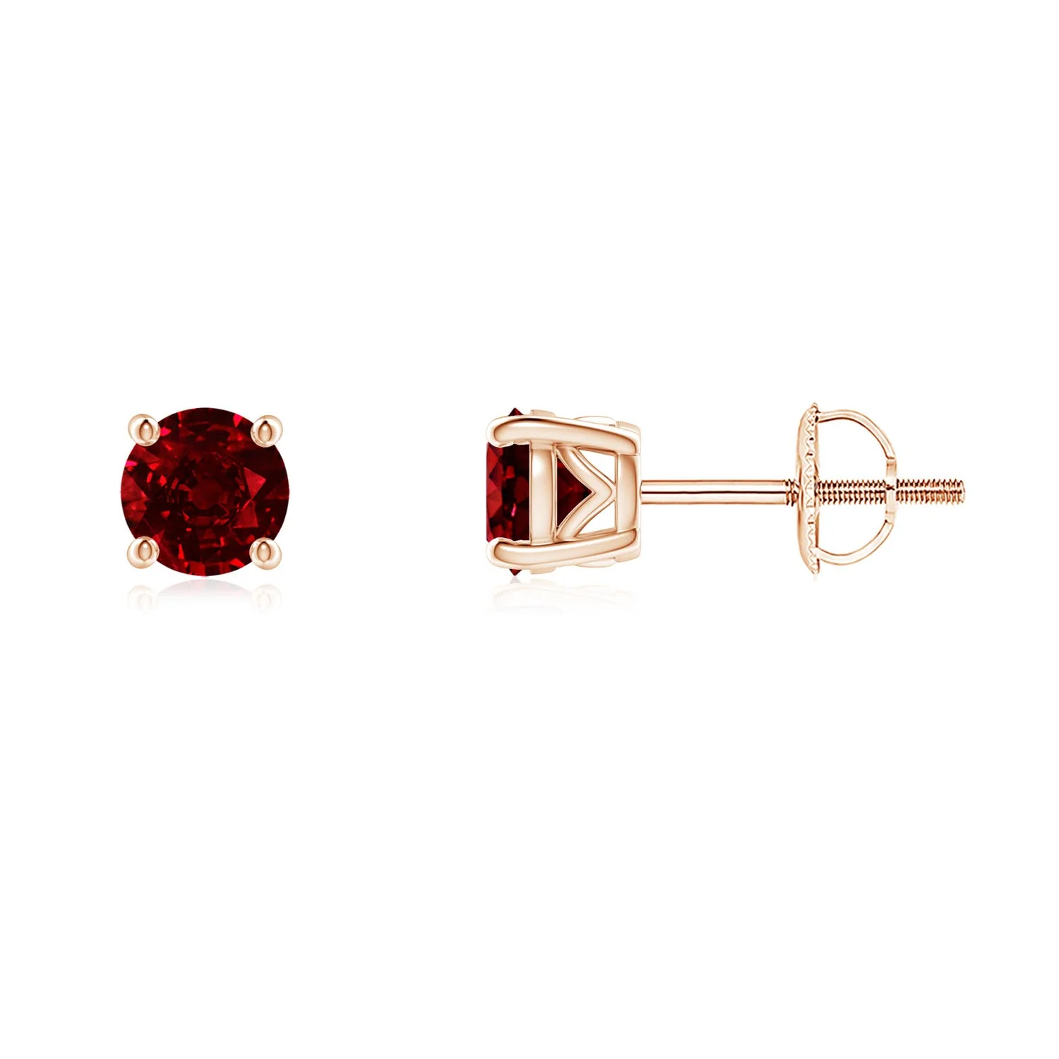 1.1 CTW Claw-Set Trillion Ruby Stud Earrings in 14K Rose Gold - Image 7