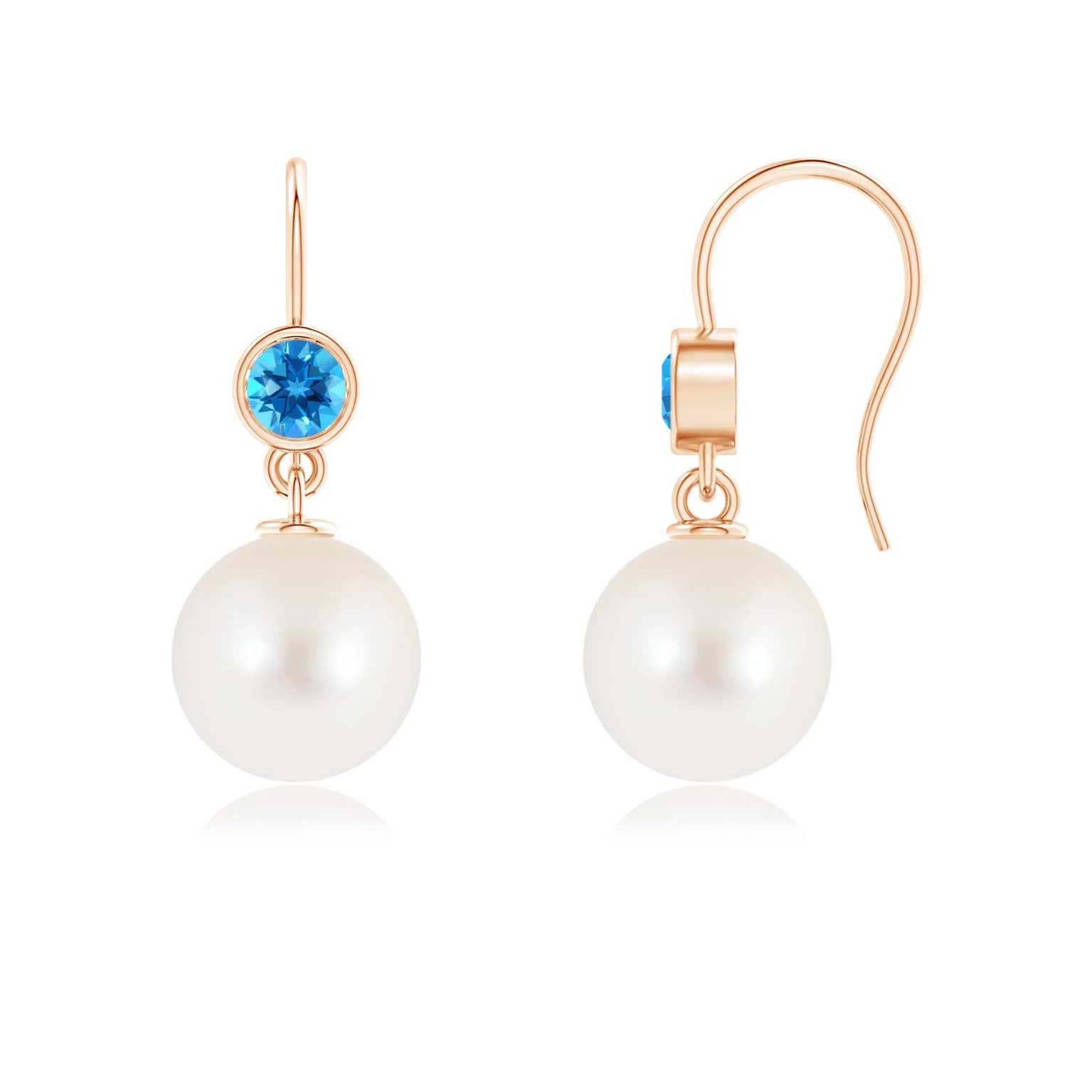 5 MM Bezel-Set Freshwater Pearl Solitaire Stud Earrings in 18K White Gold - Image 3