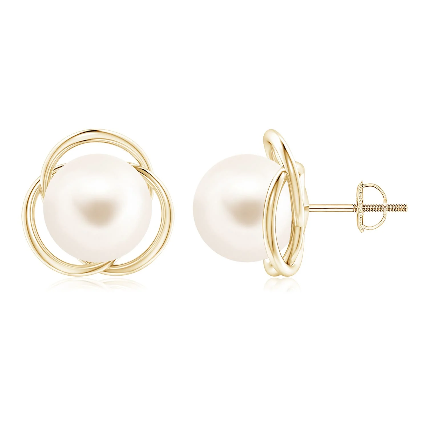 5 MM Bezel-Set Freshwater Pearl Solitaire Stud Earrings in 18K Yellow Gold - Image 3