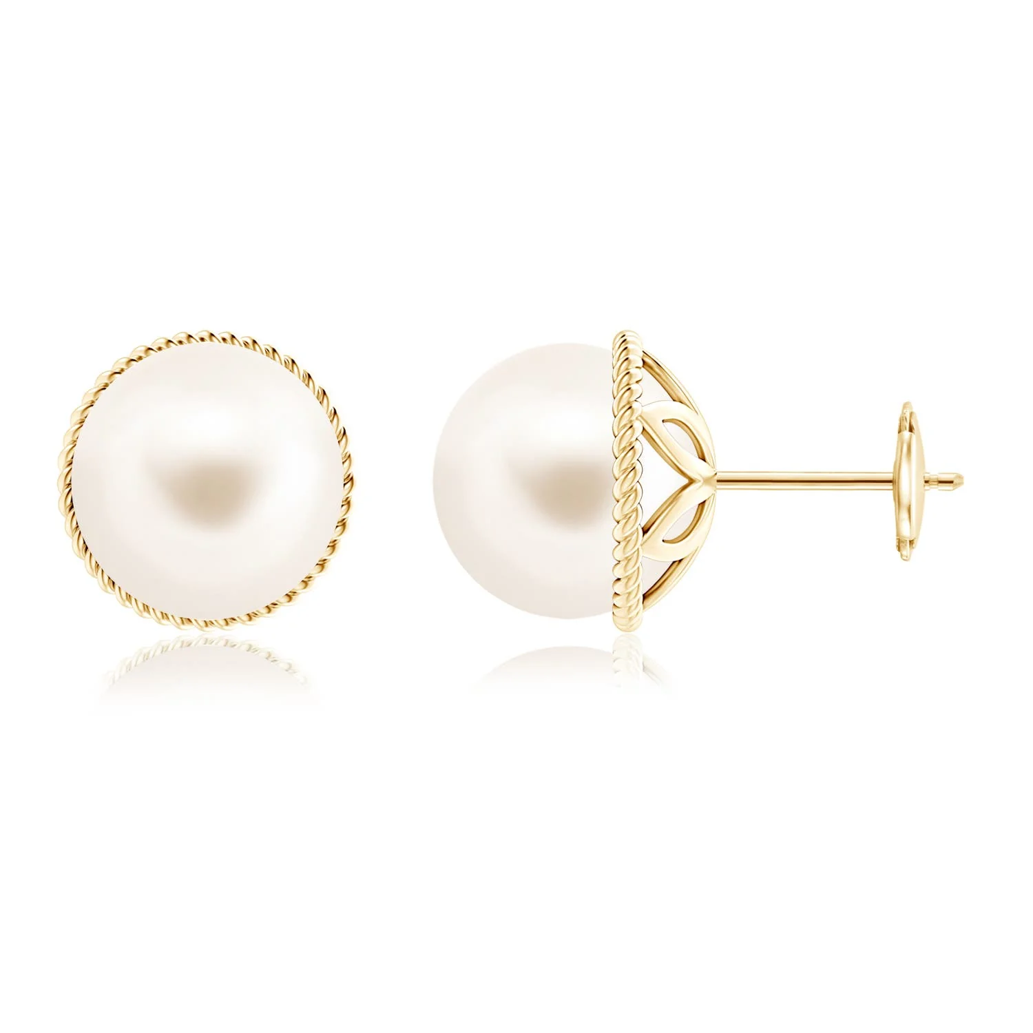 5 MM Bezel-Set Freshwater Pearl Solitaire Stud Earrings in 18K Yellow Gold - Image 4