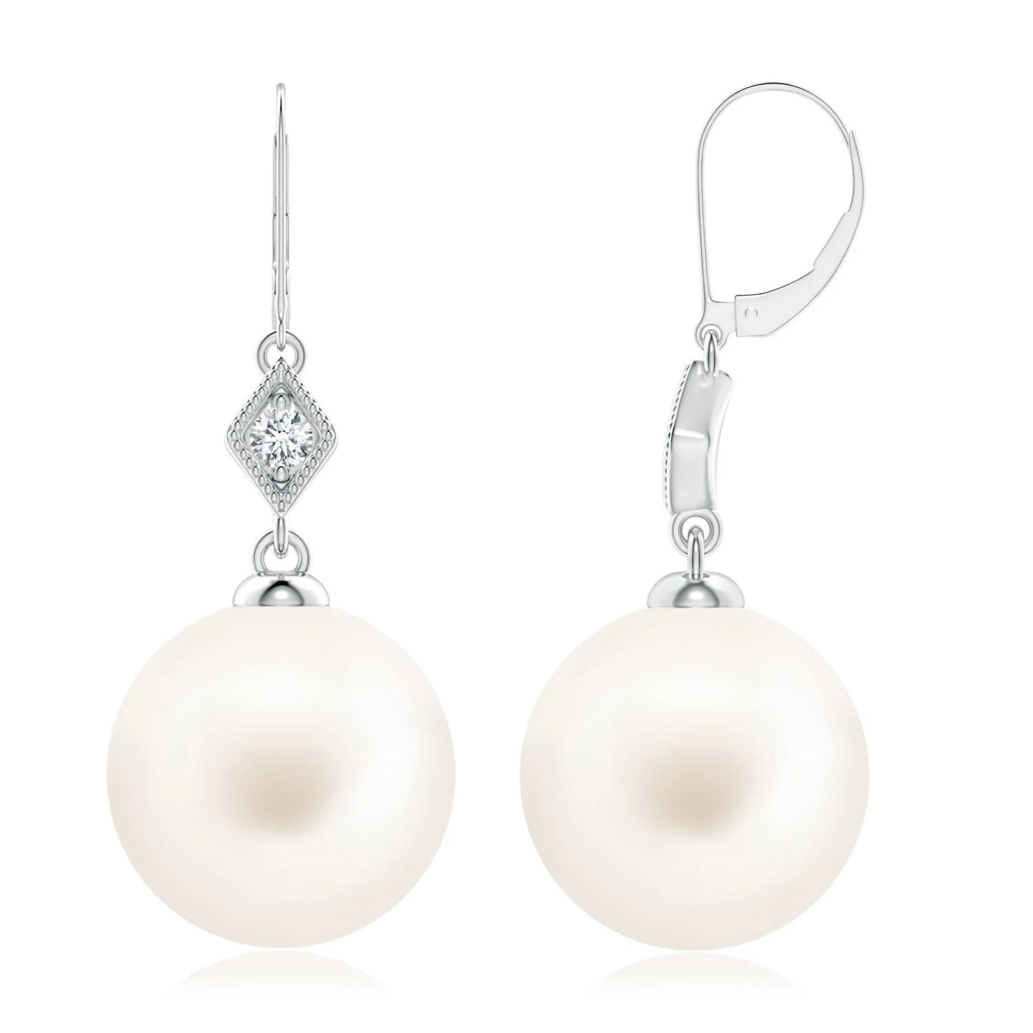 10 MM Freshwater Pearl Leverback Drop Earrings in 18K White Gold - Image 8