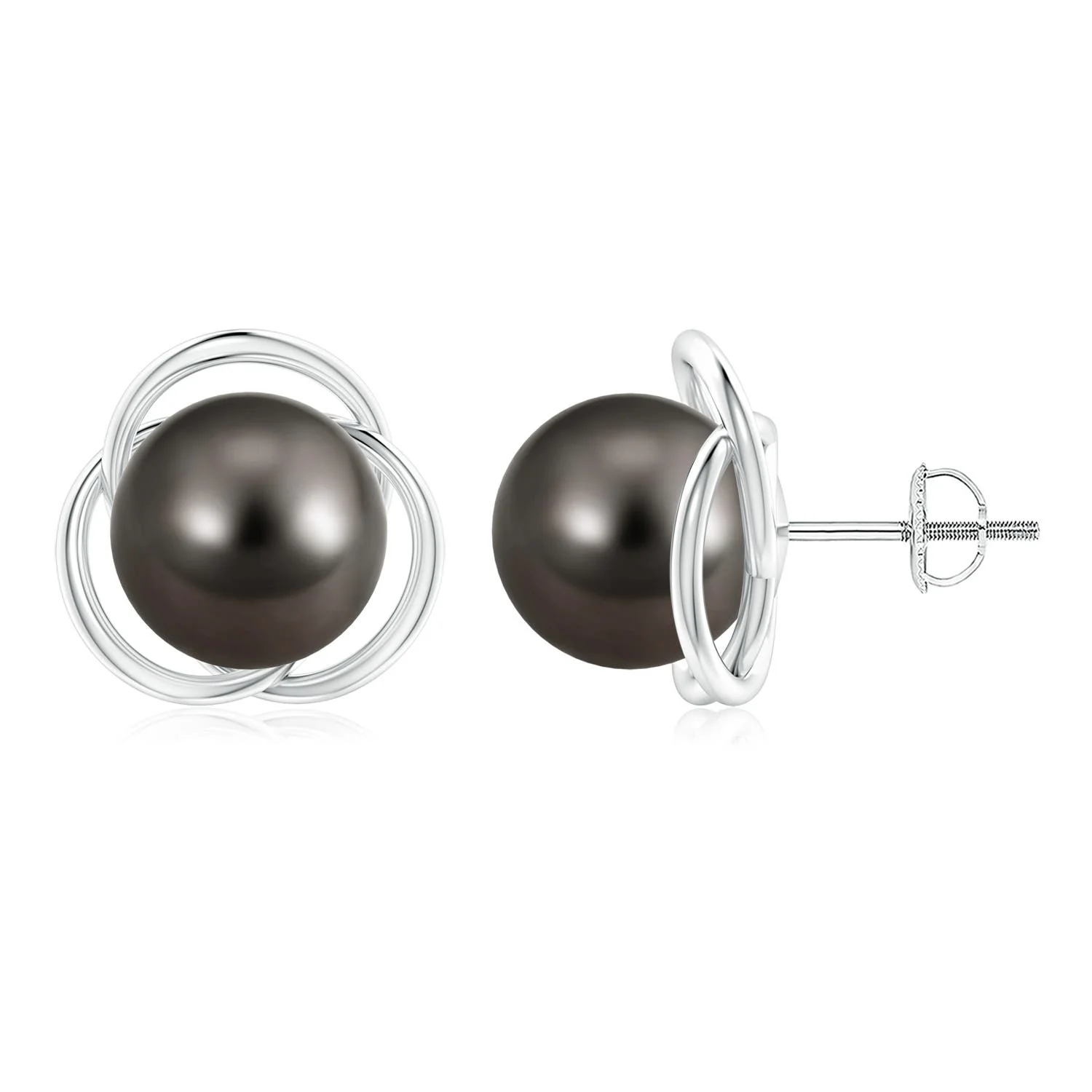 9 MM Tahitian Pearl Studs with Diamond in 18K White Gold - Image 6