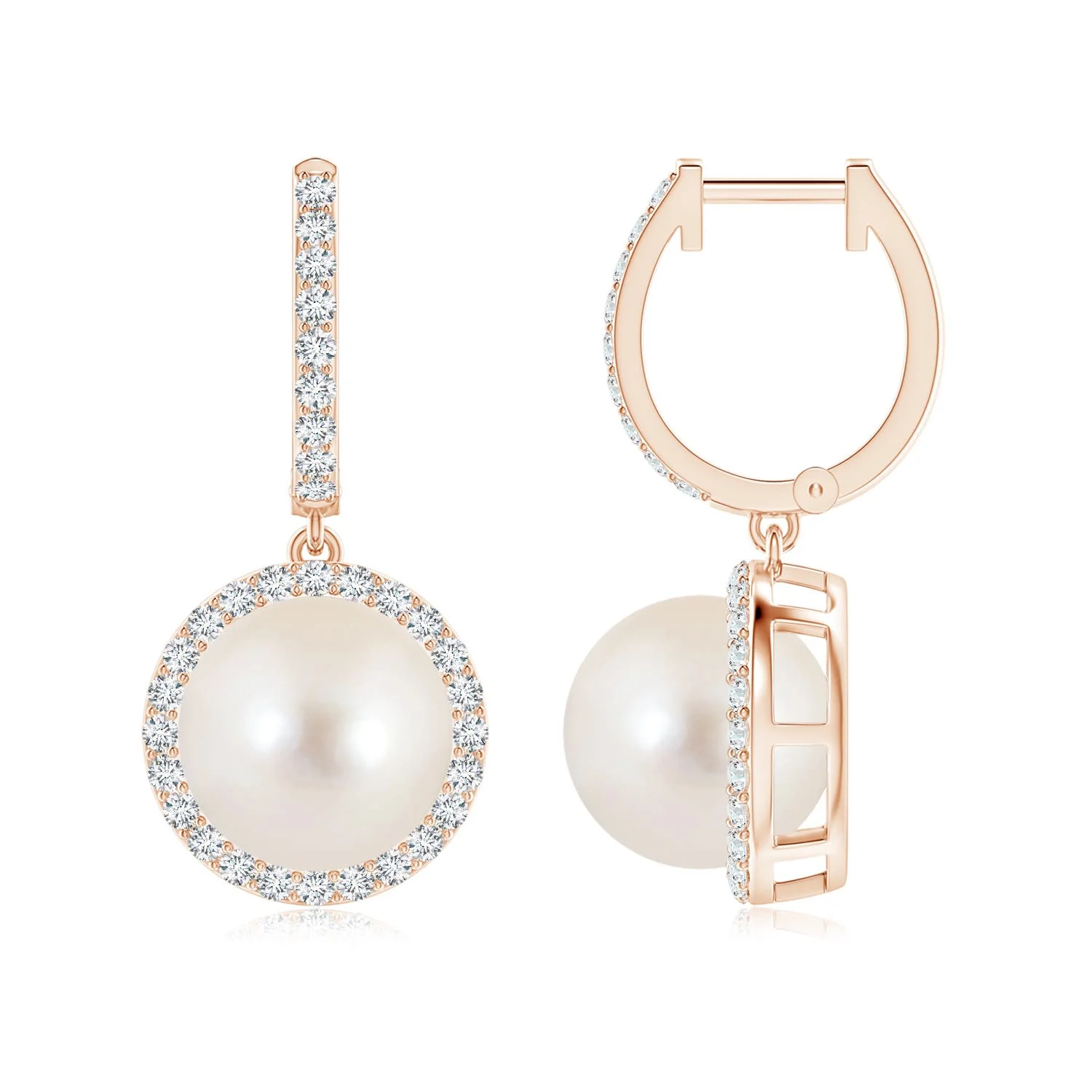 10 MM Freshwater Pearl Knot Earrings with Diamonds in 18K Rose Gold - Image 6