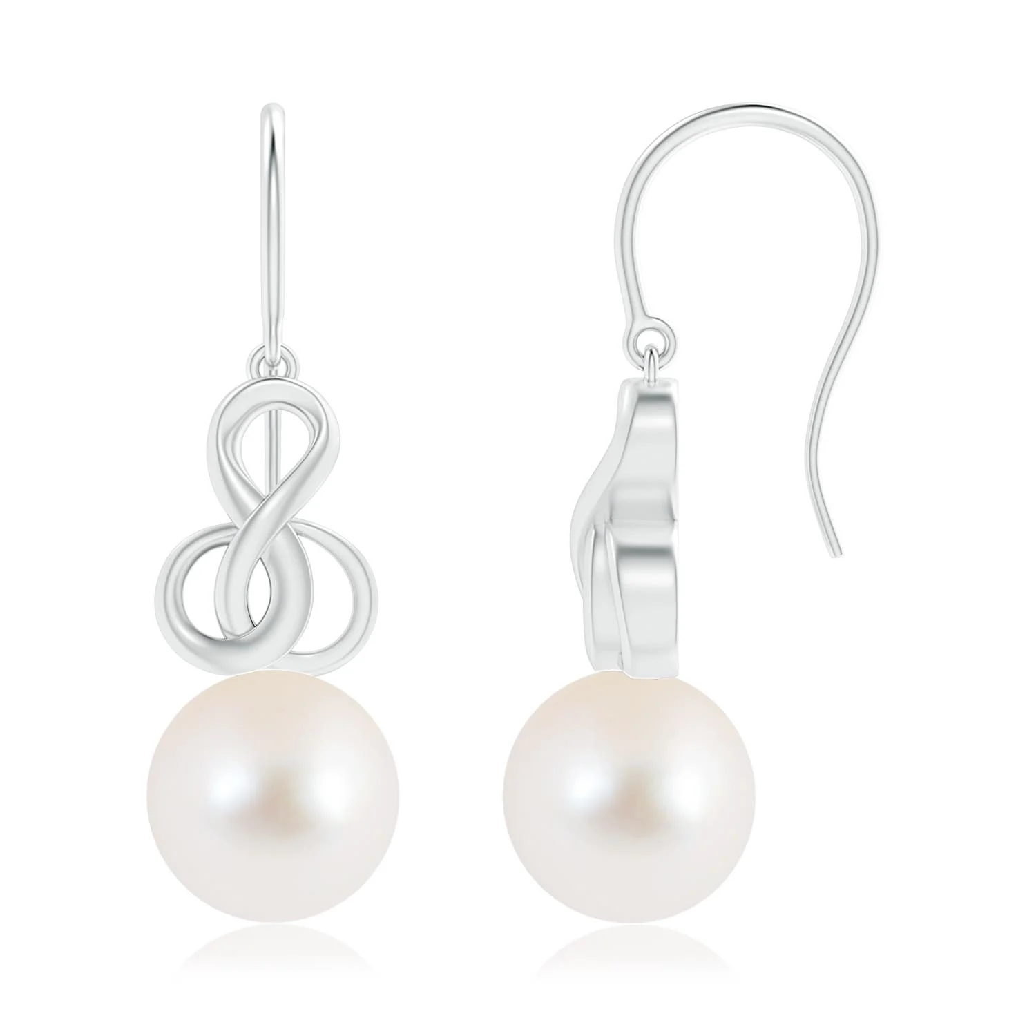 10 MM Solitaire Freshwater Cultured Pearl Dangle Earrings in Silver - Image 9