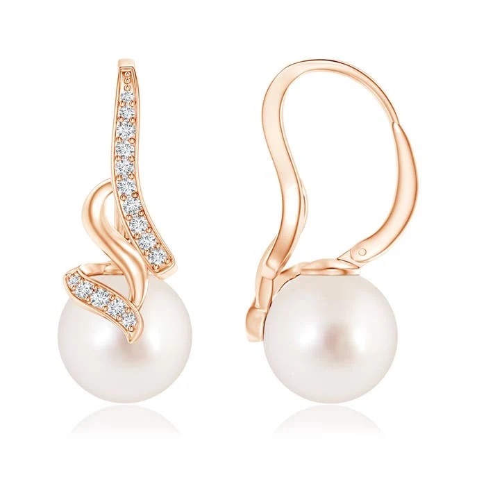 10 MM South Sea Pearl Drop Earrings with Bezel Diamonds in 18K White Gold - Image 4