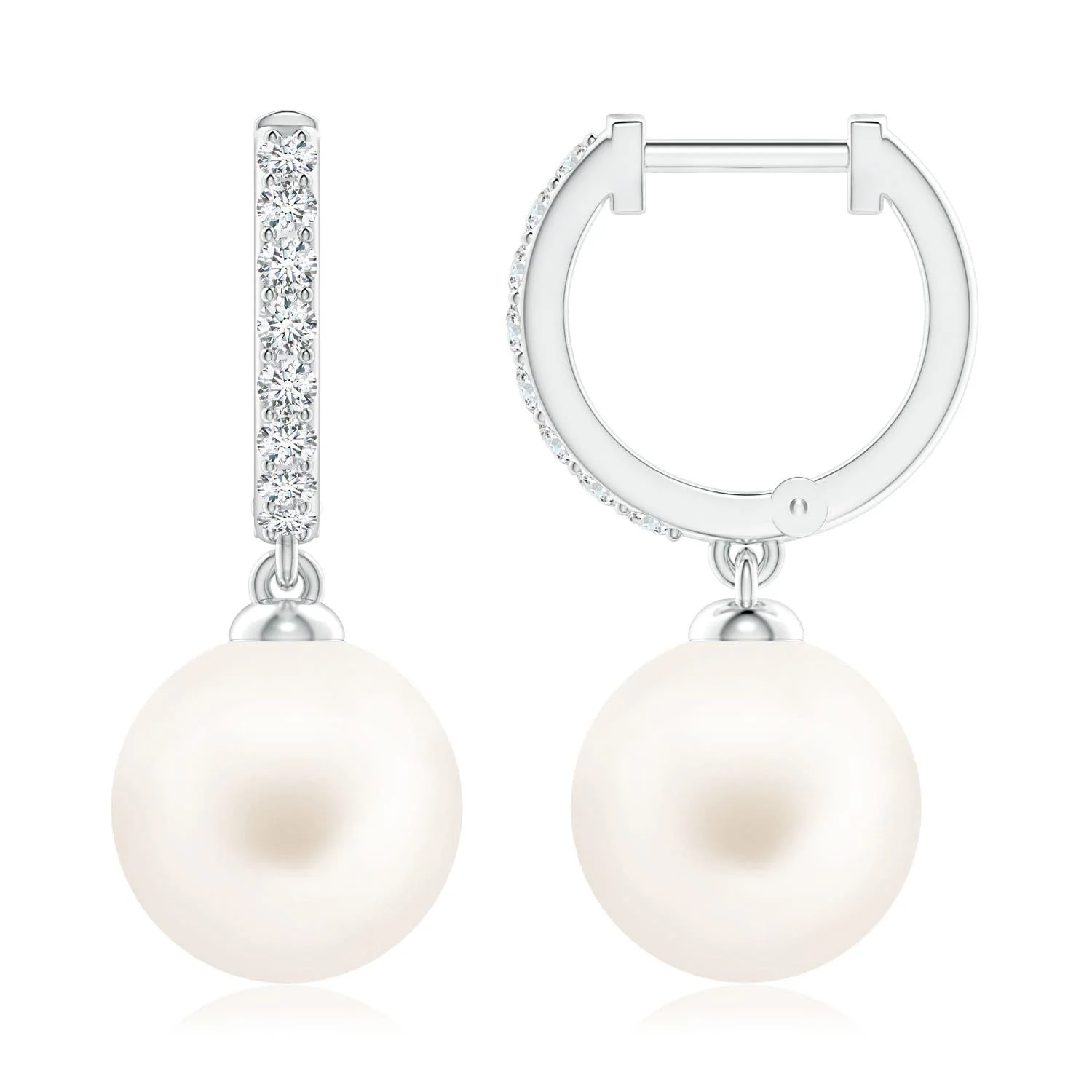 10 MM Freshwater Pearl Swirl Dangle Earrings in 18K White Gold - Image 5