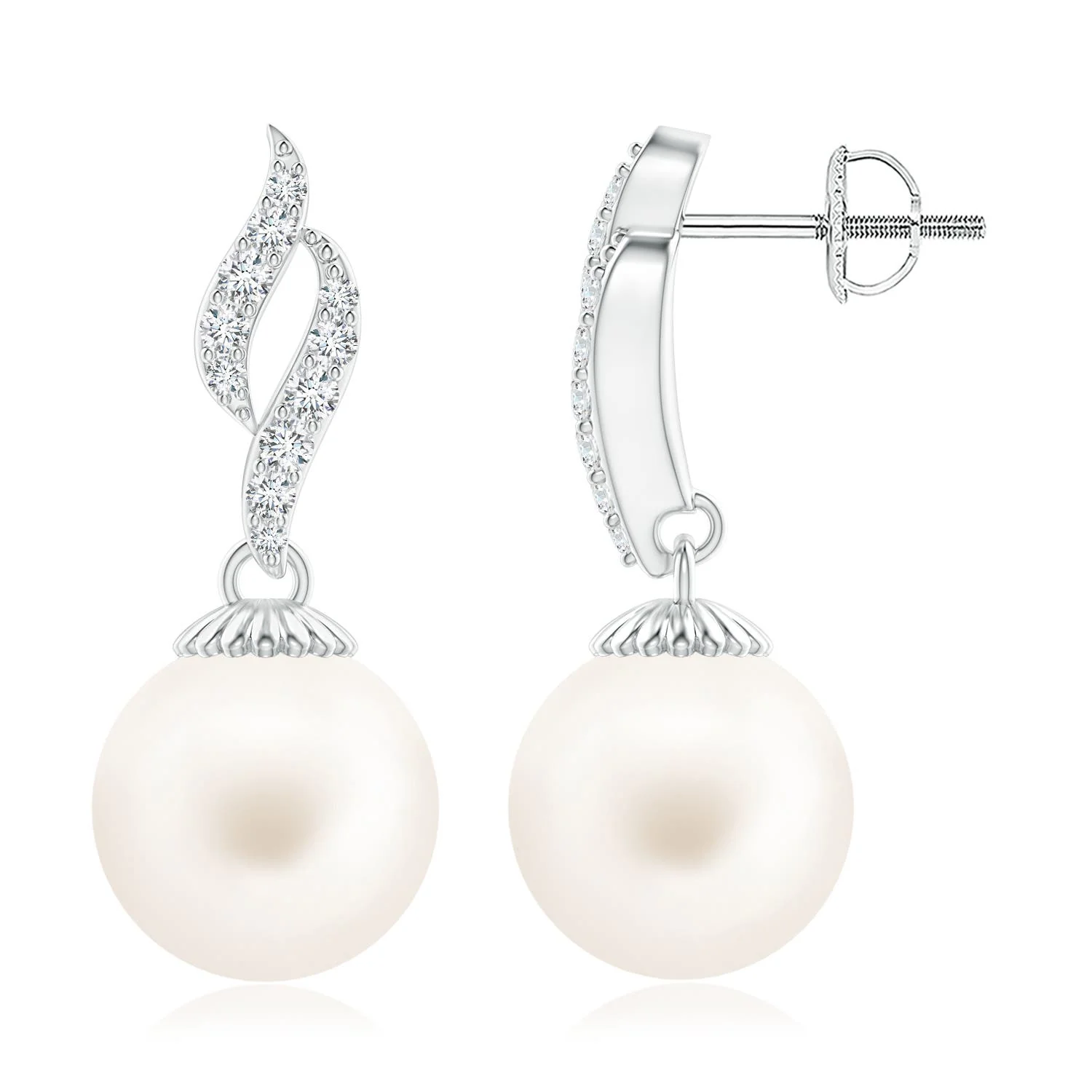 10 MM Freshwater Pearl Swirl Dangle Earrings in 18K White Gold - Image 6