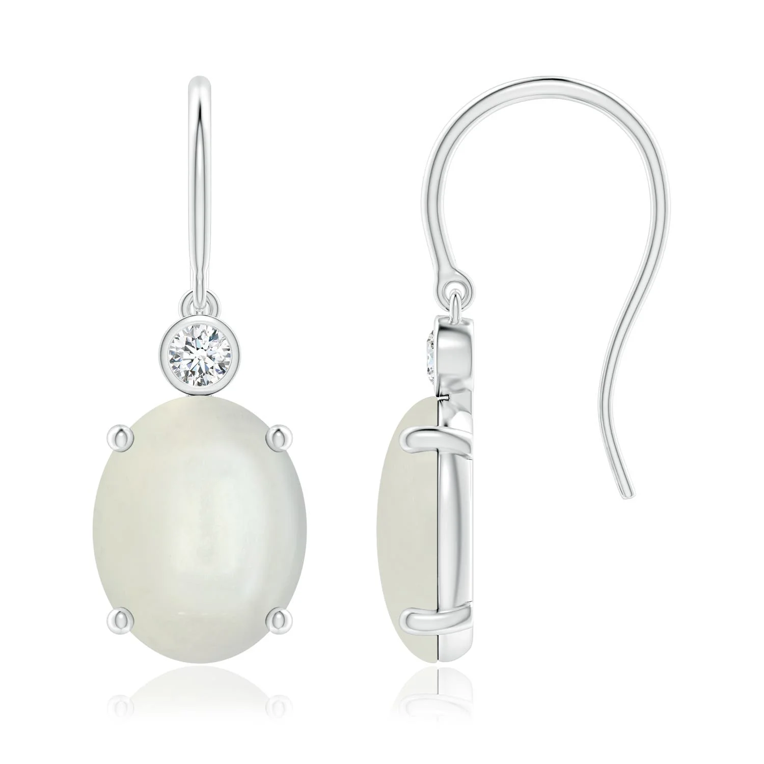 0.78 CTW Solitaire Oval Moonstone Swirl Drop Earrings with Diamond in 18K White Gold - Image 3