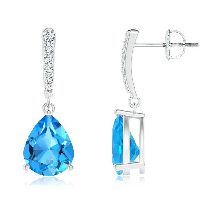 8.21 CTW Emerald-Cut Swiss Blue Topaz Cocktail Stud Earrings in 18K White Gold - Image 5