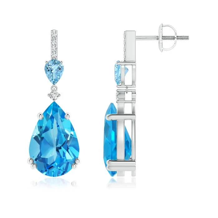 8.21 CTW Emerald-Cut Swiss Blue Topaz Cocktail Stud Earrings in 18K White Gold - Image 8