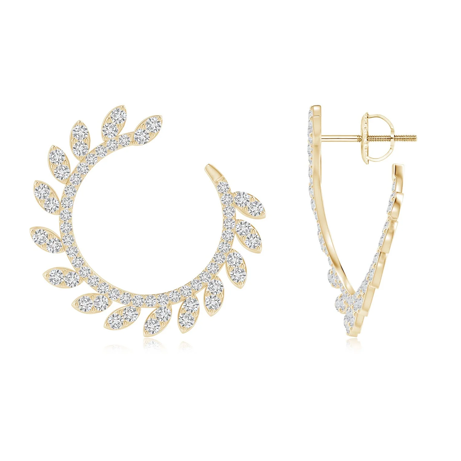 1.0 CTW Classic Diamond Plumeria Flower Earrings in 18K Yellow Gold