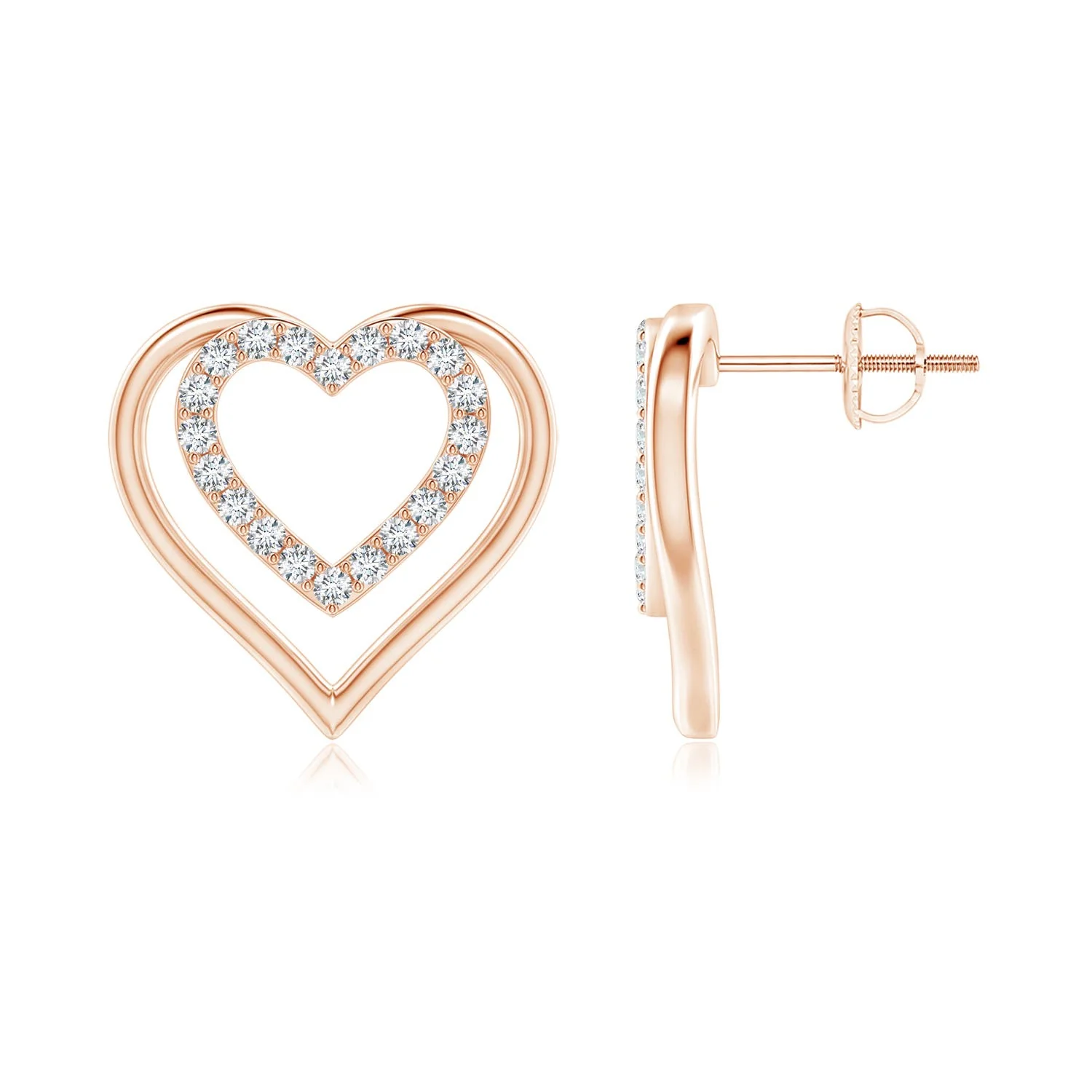 0.49 CTW Round Diamond Cushion Halo Stud Earrings in 14K Rose Gold - Image 3