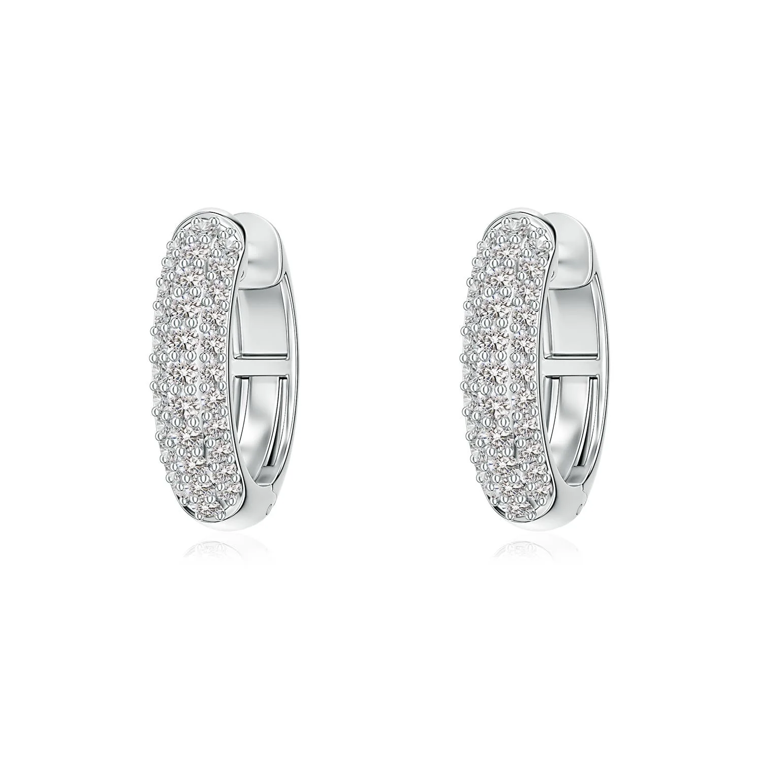 1.4 MM Diamond Studded Layered J-Hoop Earrings in 14K White Gold - Image 5