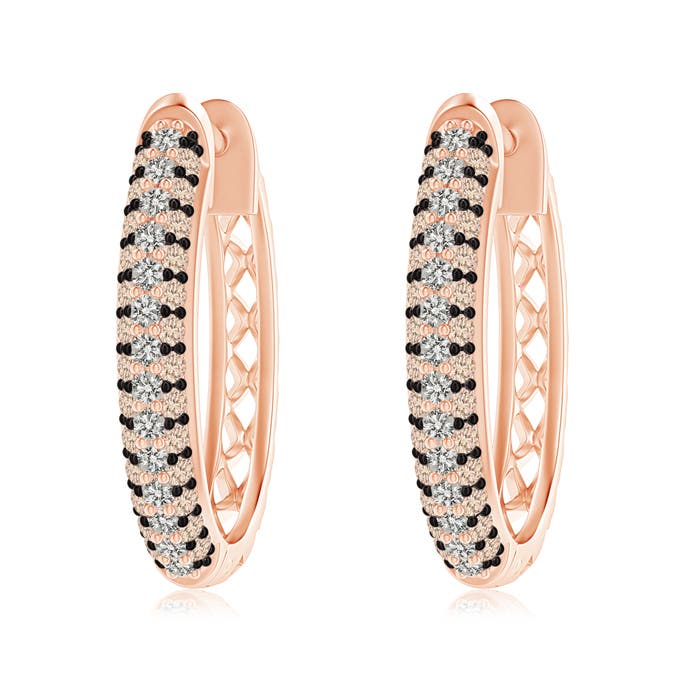 1 MM Coffee and White Diamond Studded Double Hoop Earrings in 18K White Gold - Image 2