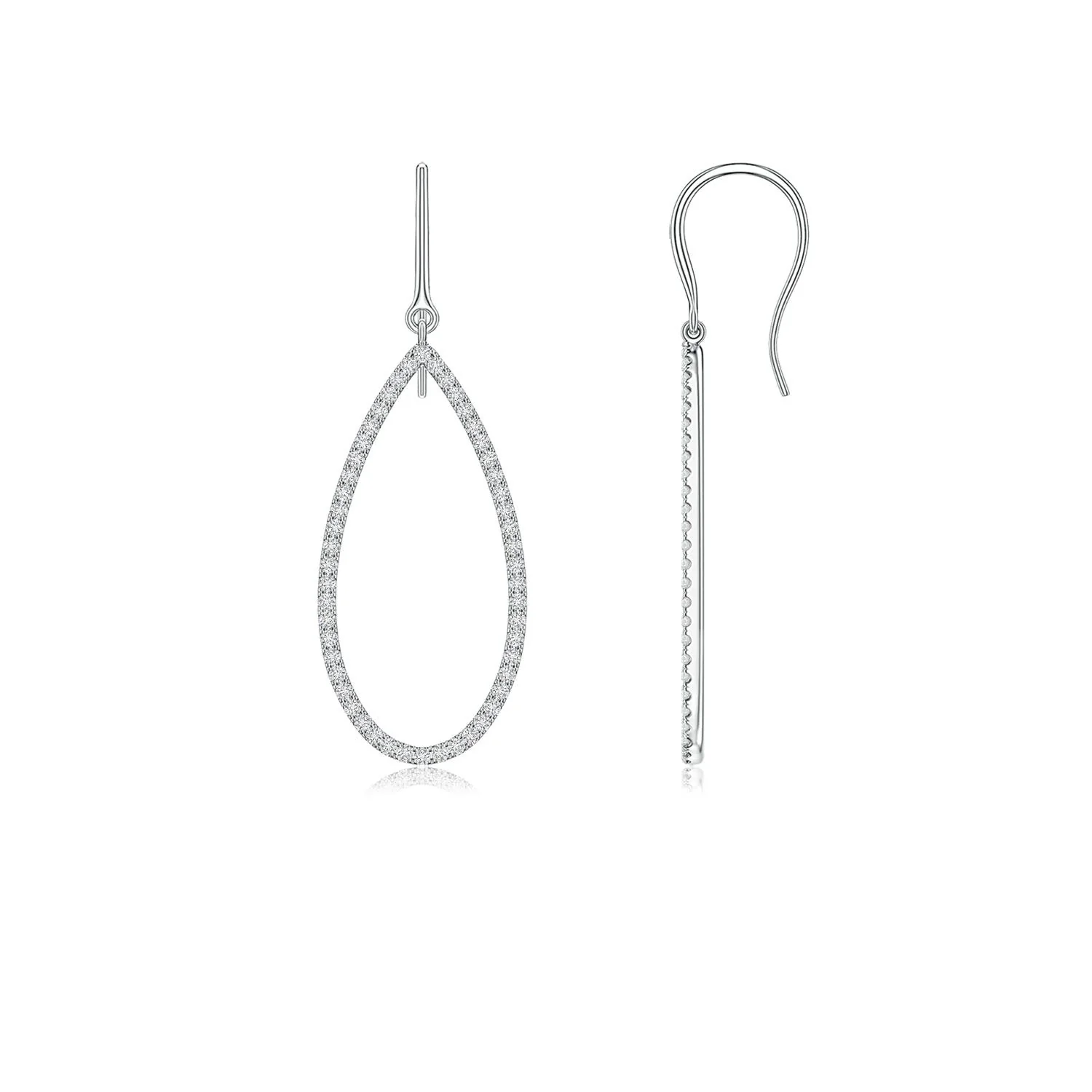 0.72 CTW Diamond Lattice Drop Hoop Earrings in 18K White Gold - Image 2