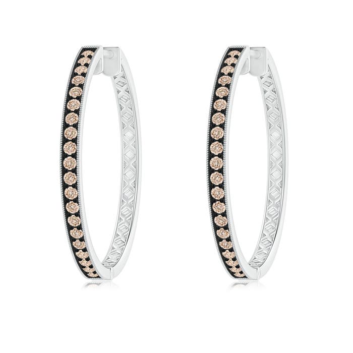 0.44 CTW Bar-Set Brown Diamond Huggie Hoop Earrings in Platinum - Image 5